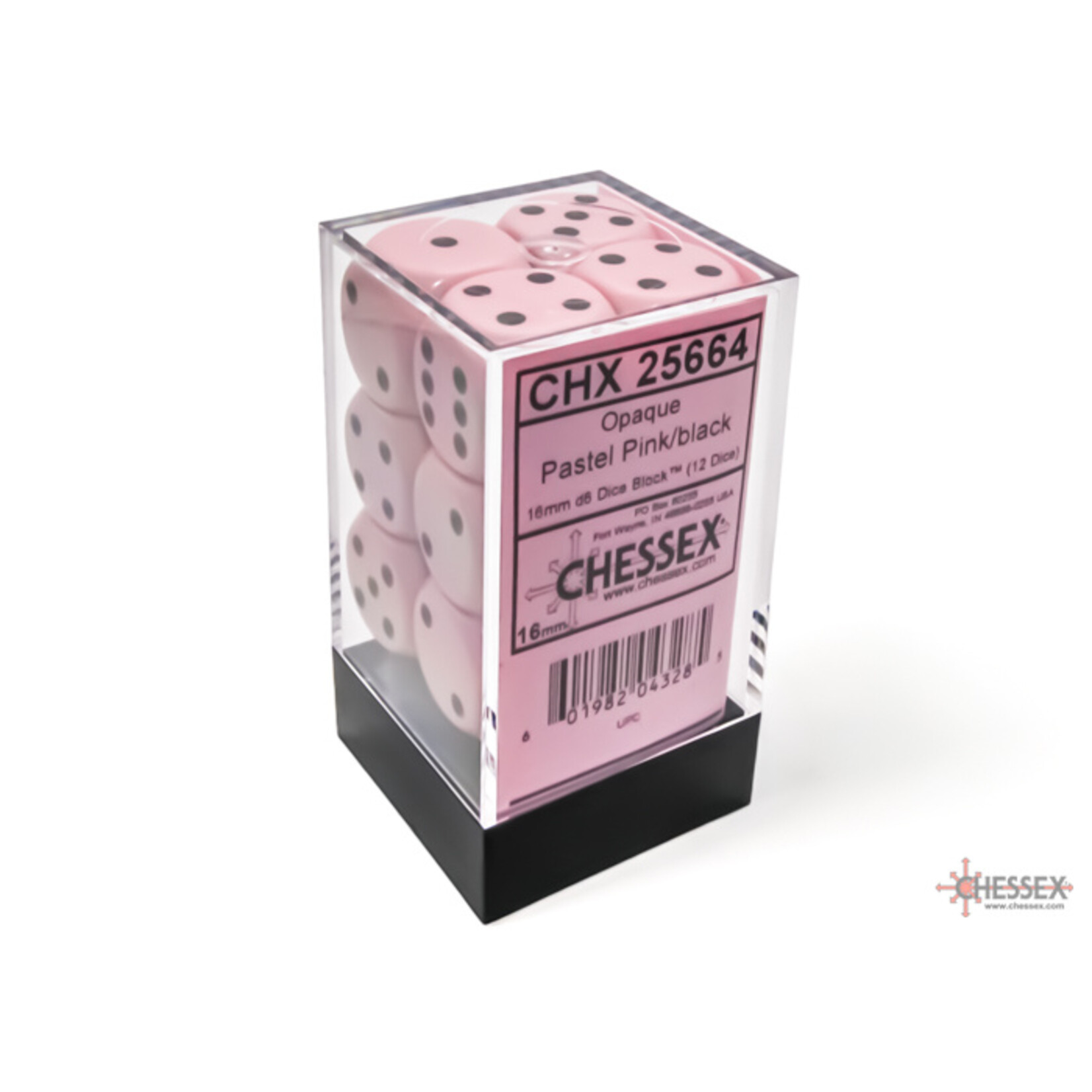 Chessex Chessex 12 x D6 Set Opaque Pastel 16mm - Pink/Black