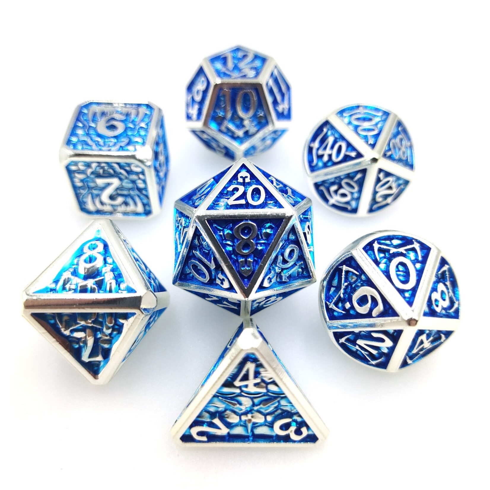 Royal Eagle Metalen RPG Dice Set Zilver/Blauw