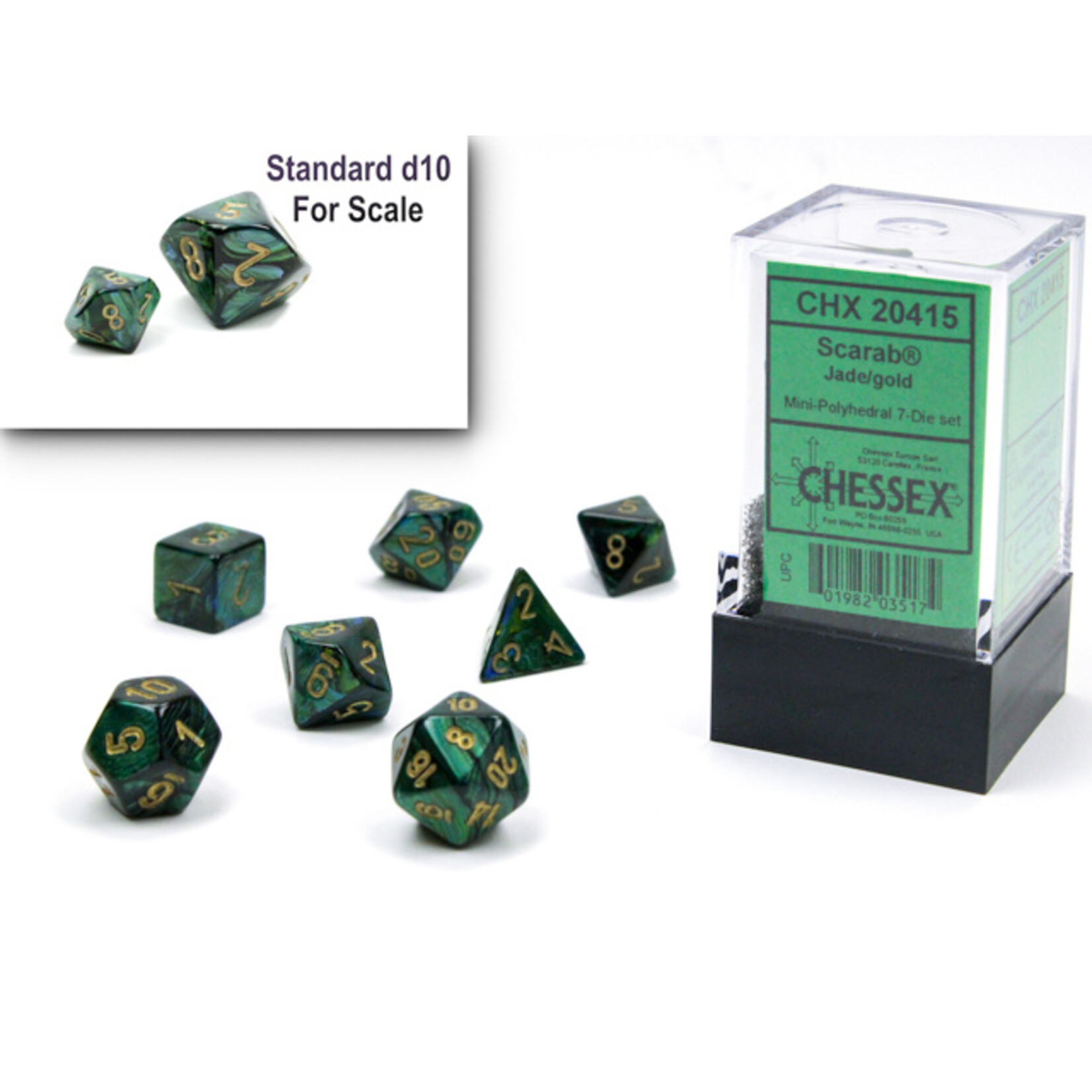 Chessex Chessex 7-Die Mini Set Scarab - Bright Jade/Gold