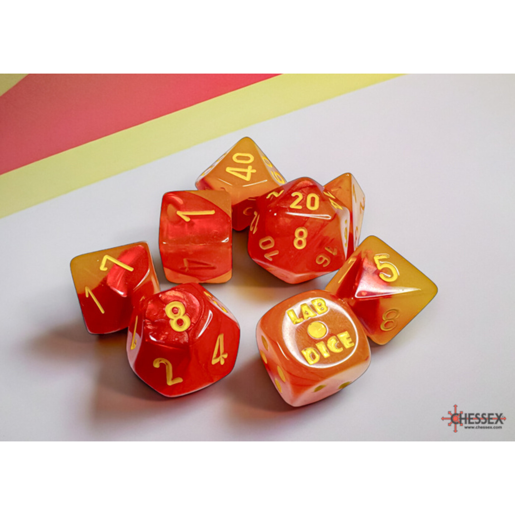 Chessex Chessex 8-Die set Lab Dice Gemini Gellow-Red/Yellow Polyhedral Luminary