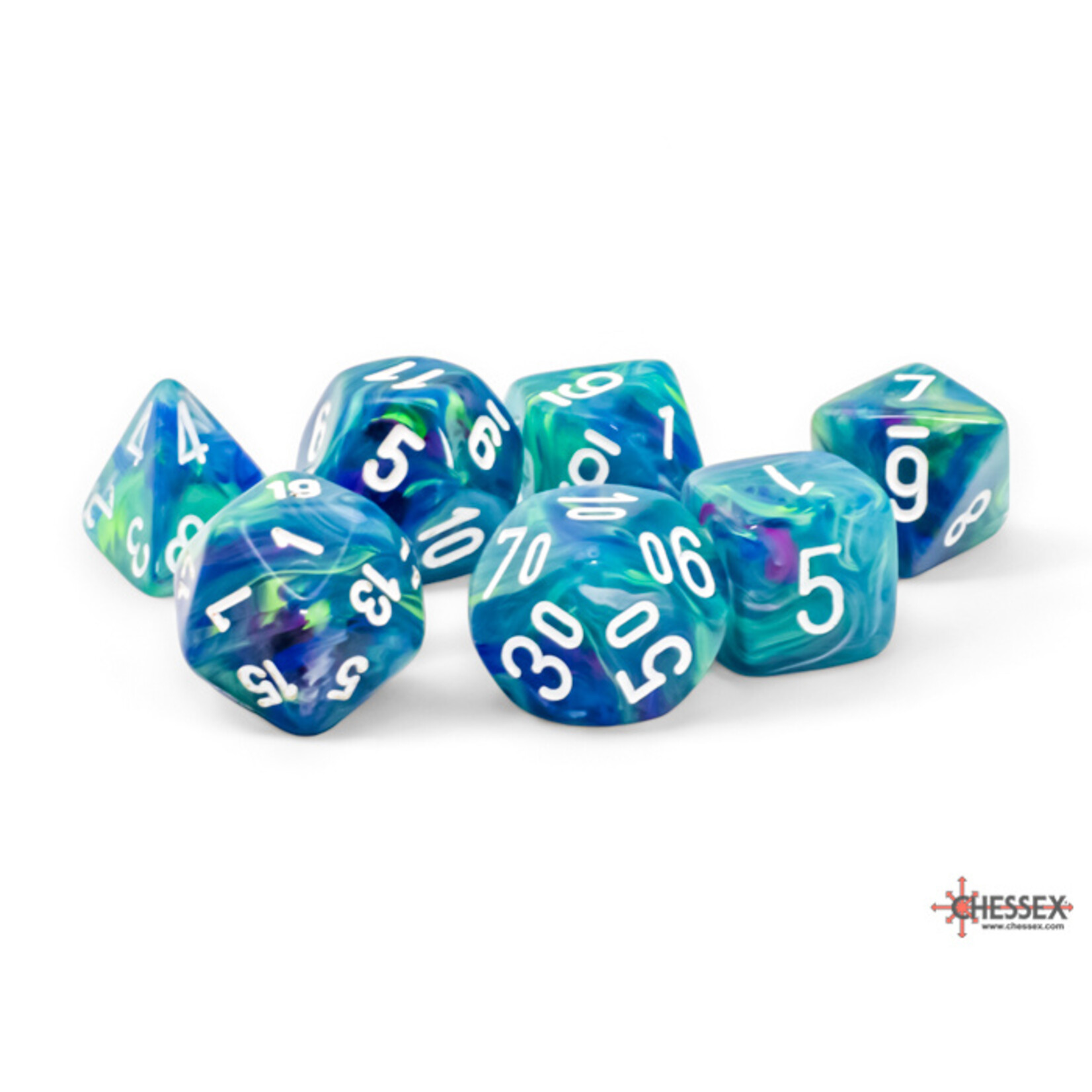 Chessex Chessex 7-Die Mega Set Festive - Waterlily/White