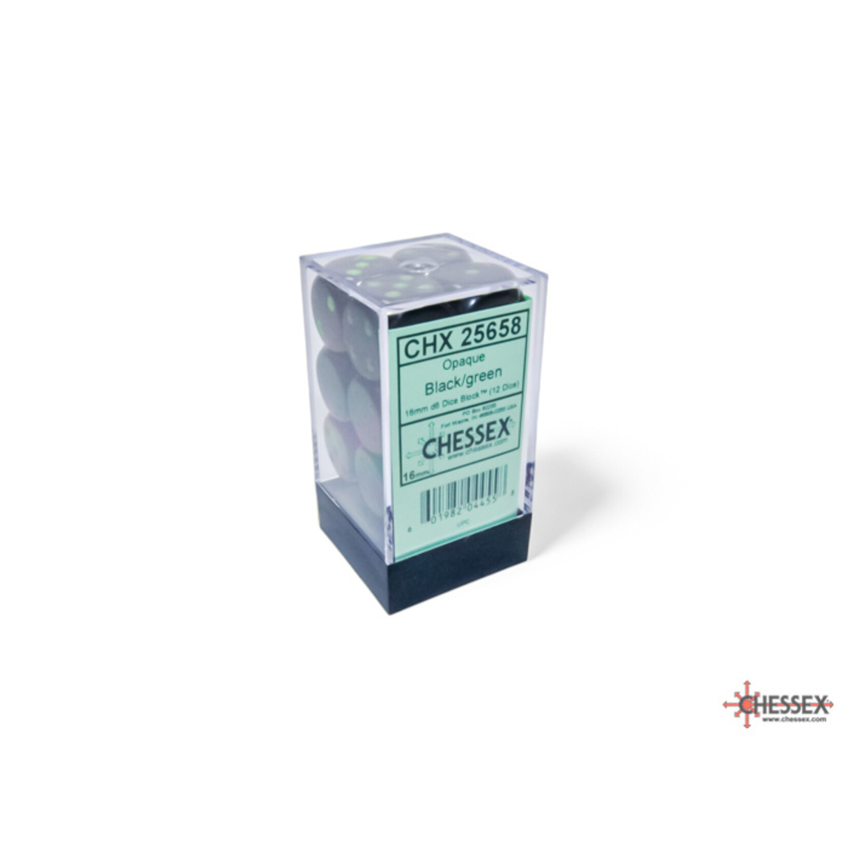 Chessex Chessex 12 x D6 Set Opaque 16mm - Black/Green