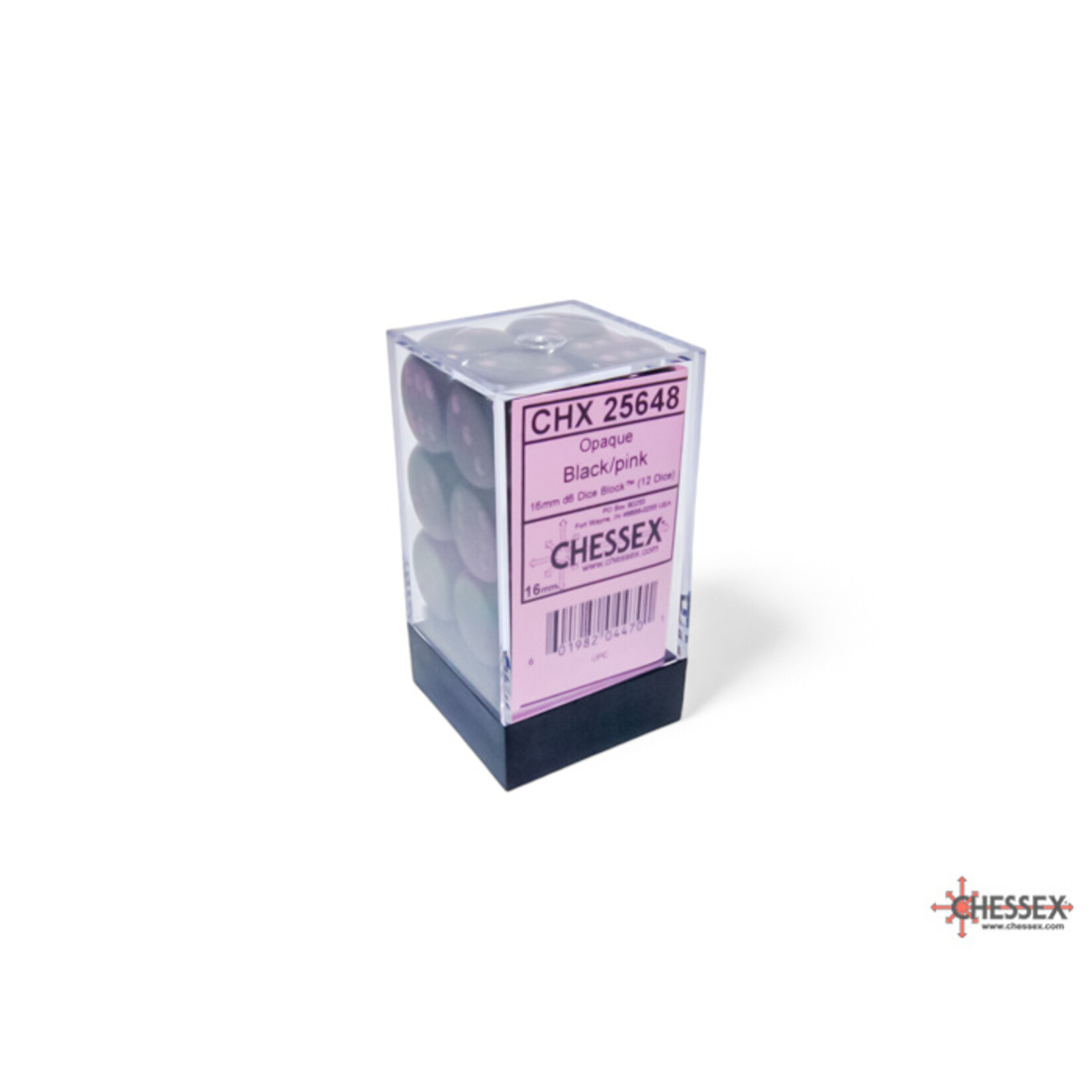 Chessex Chessex 12 x D6 Set Opaque 16mm - Black/Pink