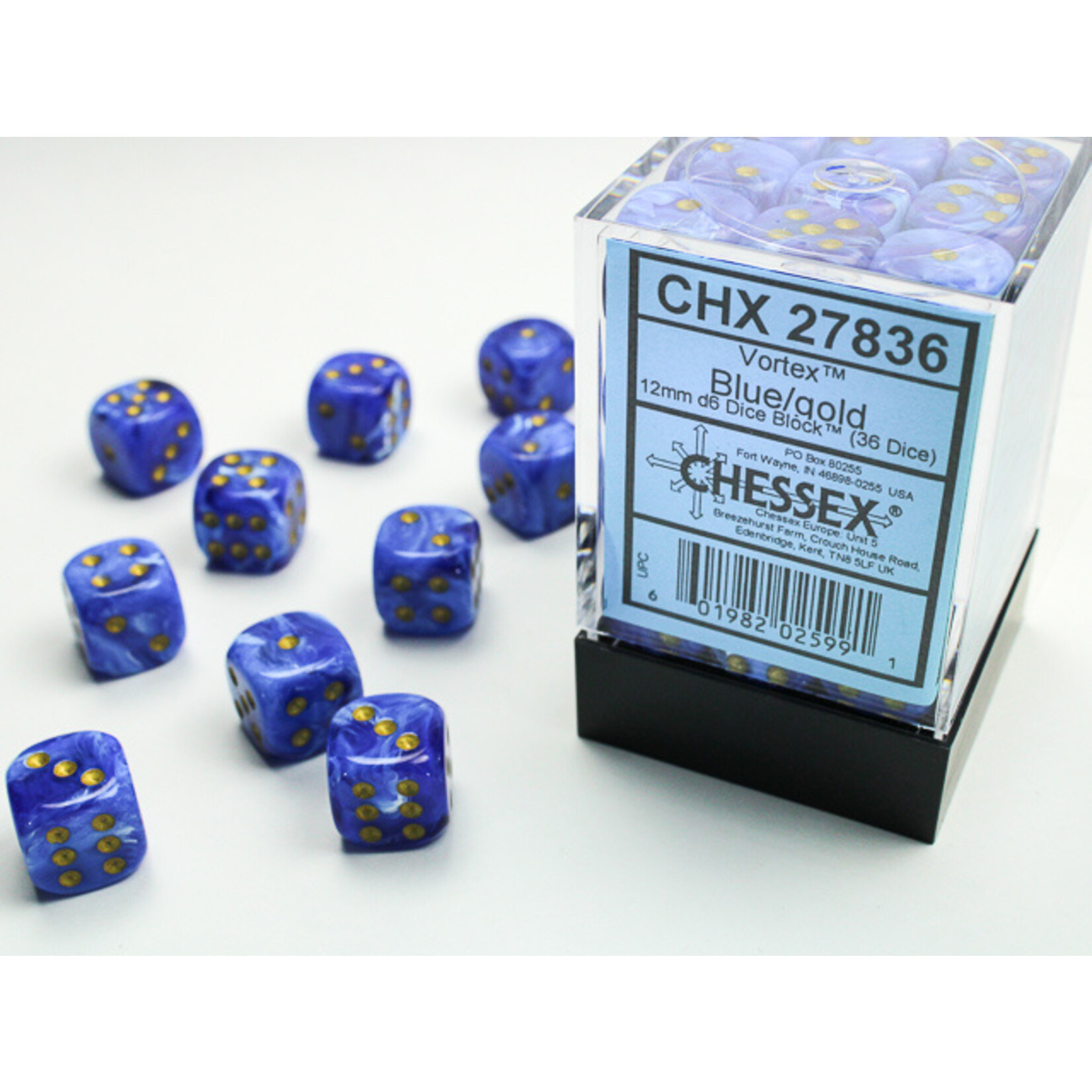 Chessex Chessex 36 x D6 Set Vortex 12mm - Blue/Gold