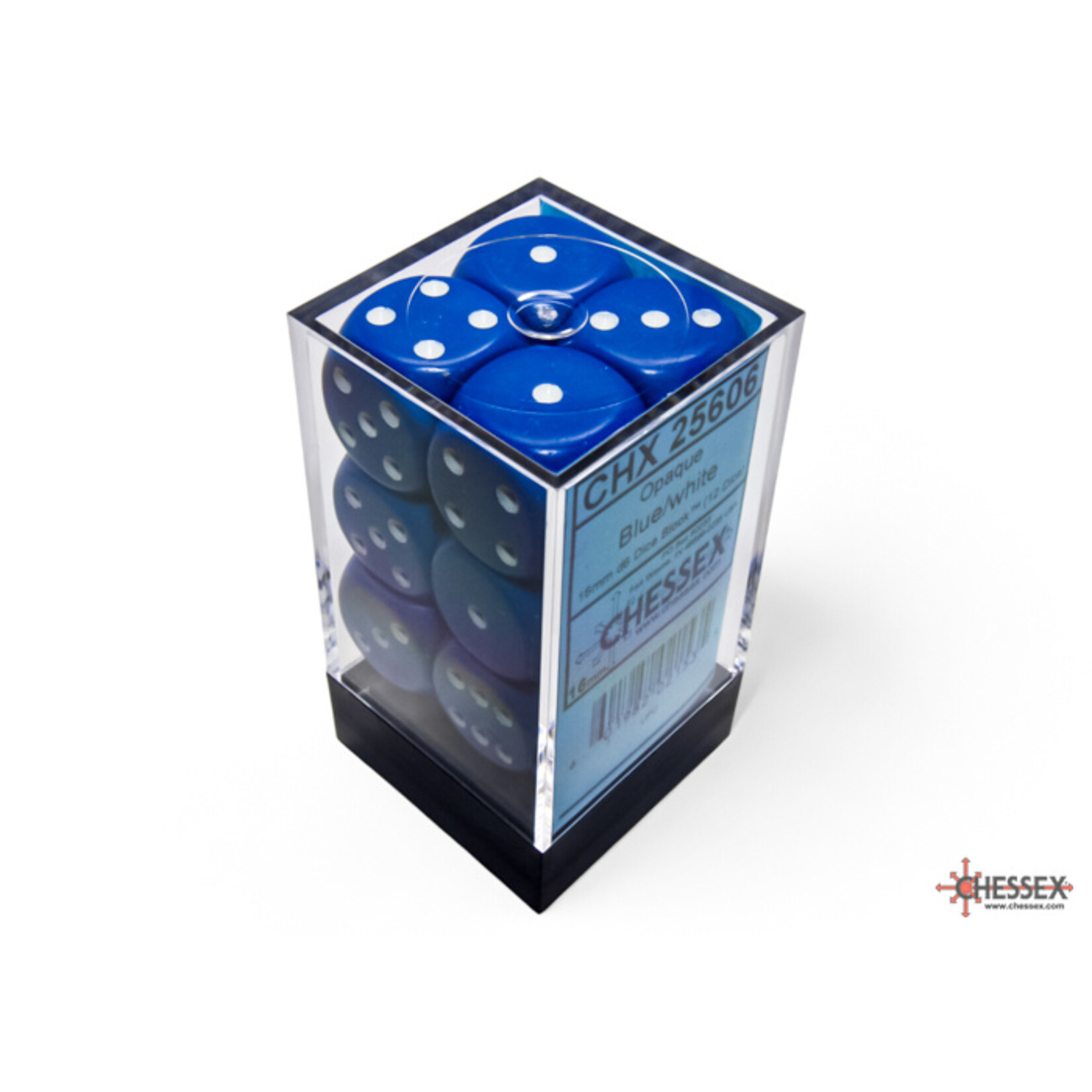 Chessex Chessex 12 x D6 Set Opaque 16mm - Blue/White