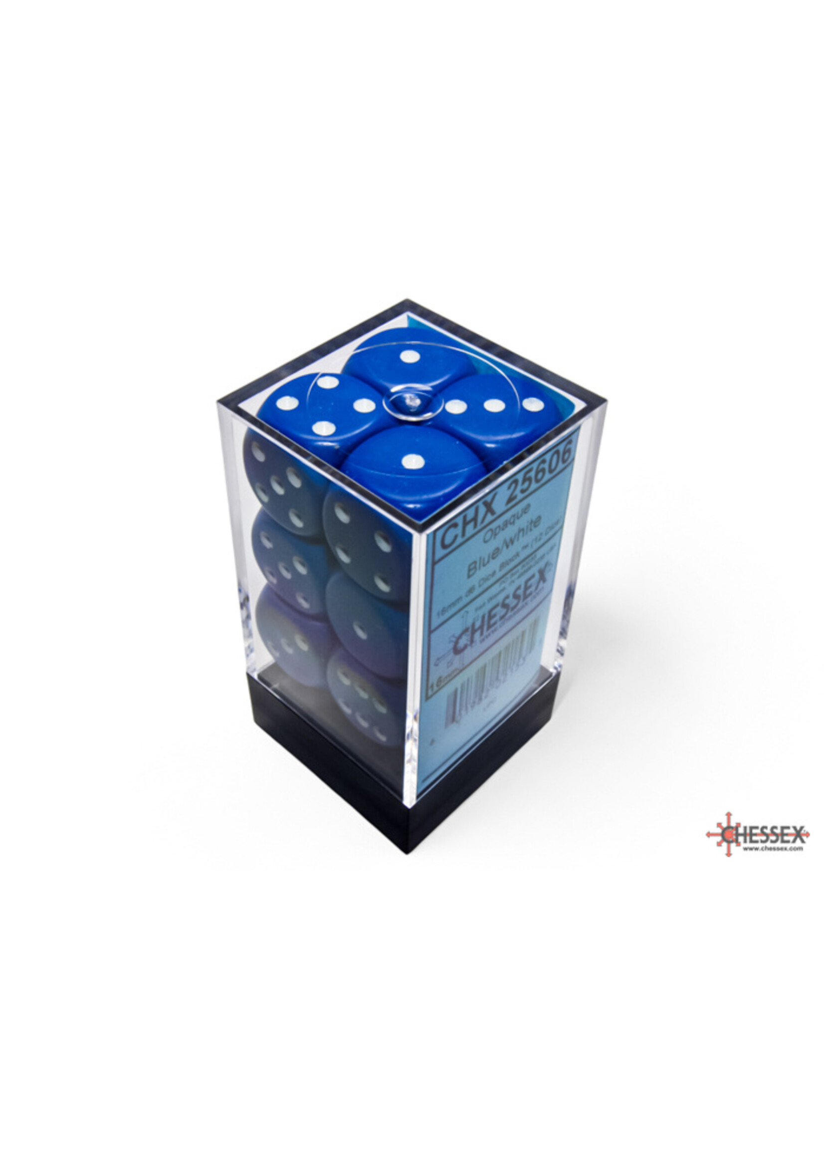 Chessex Chessex 12 x D6 Set Opaque 16mm - Blue/White
