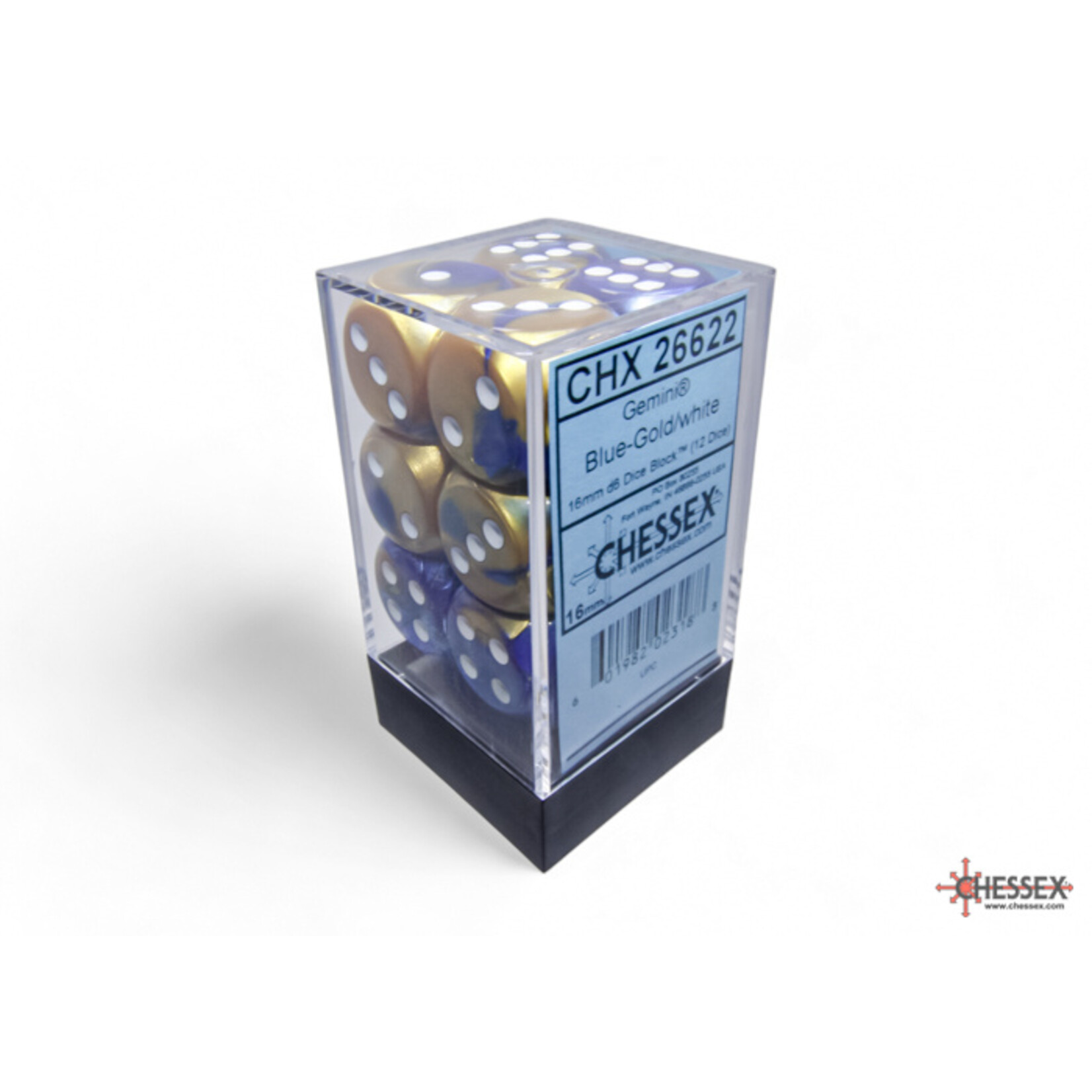 Chessex Chessex 12 x D6 Set Gemini 16mm - Blue-Gold/White