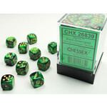 Chessex Chessex 36 x D6 Set Gemini 12mm - Black-Green/Gold
