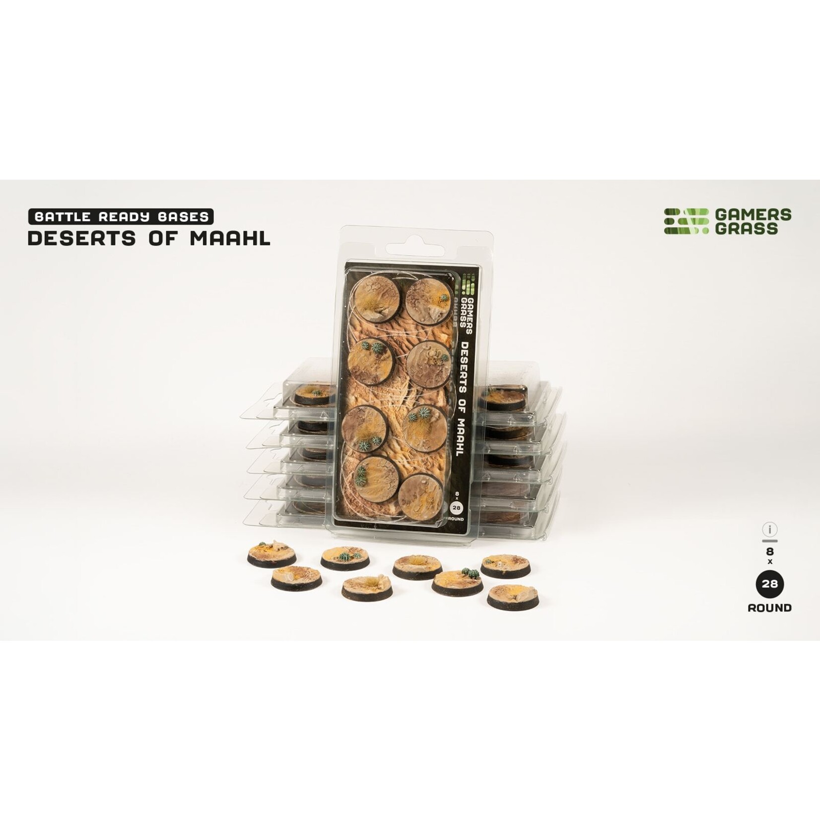Gamers Grass Deserts of Maahl Bases Pre-Painted (8x 28mm Round)