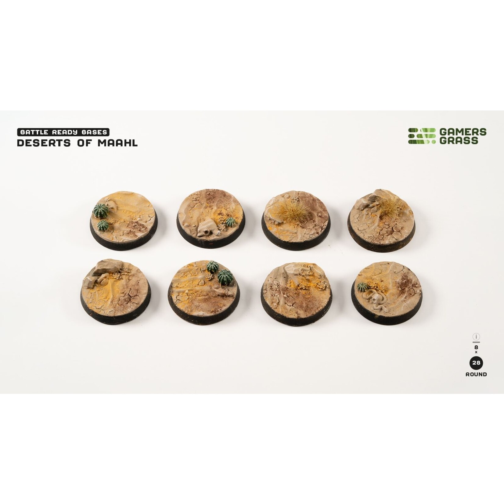 Gamers Grass Deserts of Maahl Bases Pre-Painted (8x 28mm Round)