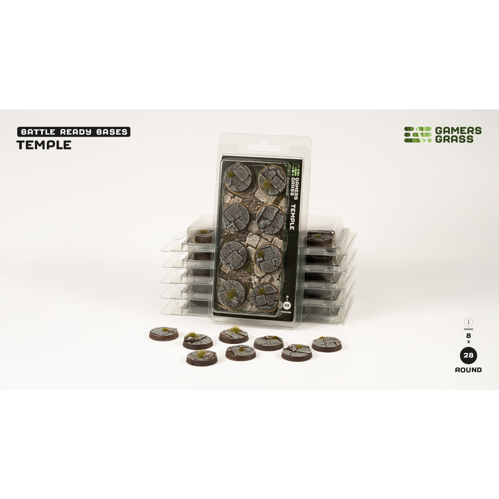 Gamers Grass Temple Bases Pre-Painted (8x 28mm Round)