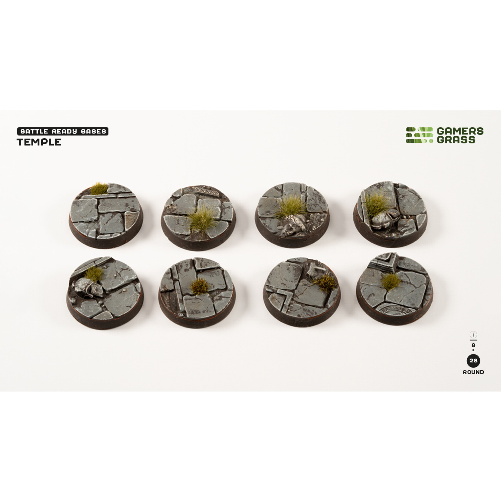 Gamers Grass Temple Bases Pre-Painted (8x 28mm Round)