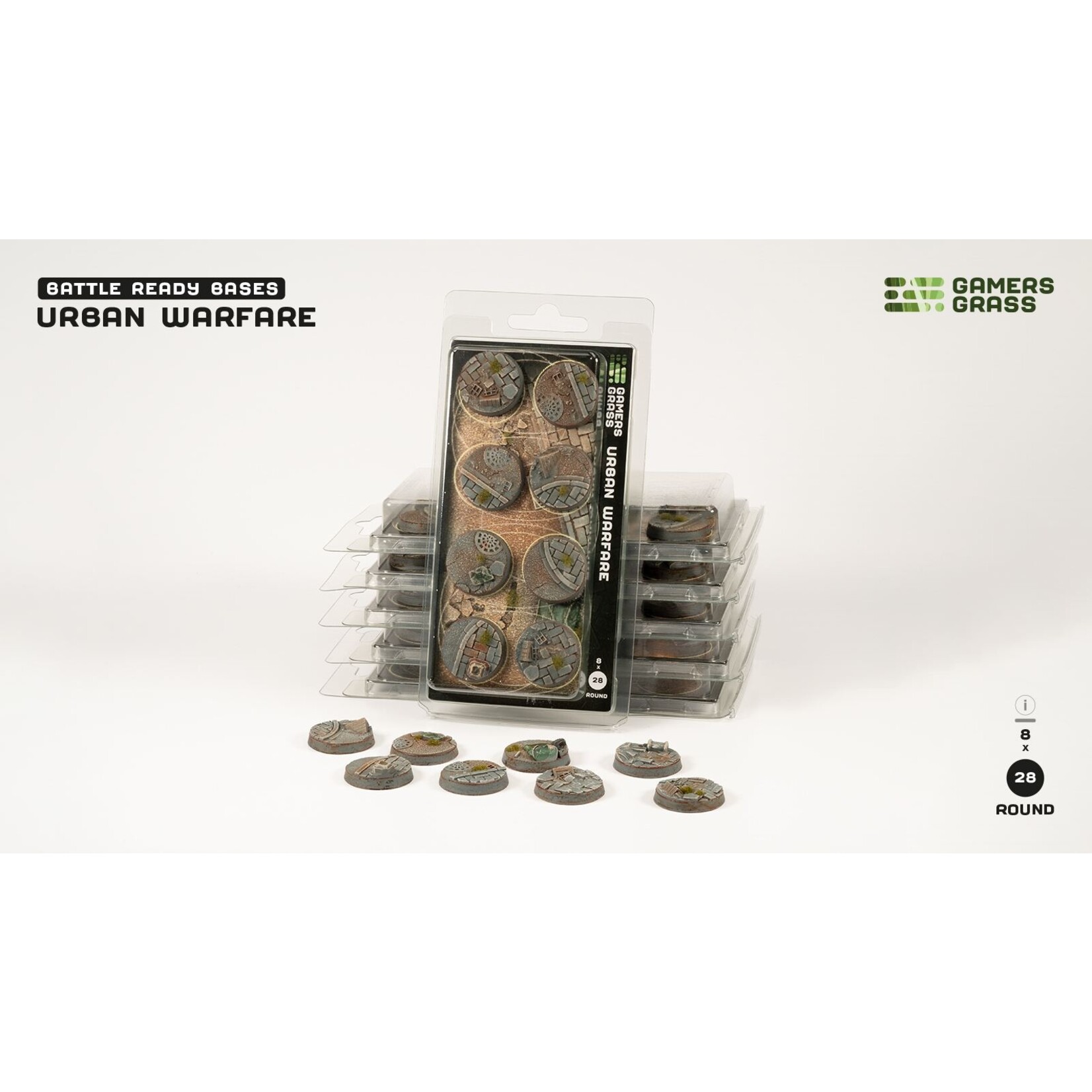 Gamers Grass Urban Warfare Bases Pre-Painted (8x 28mm Round)