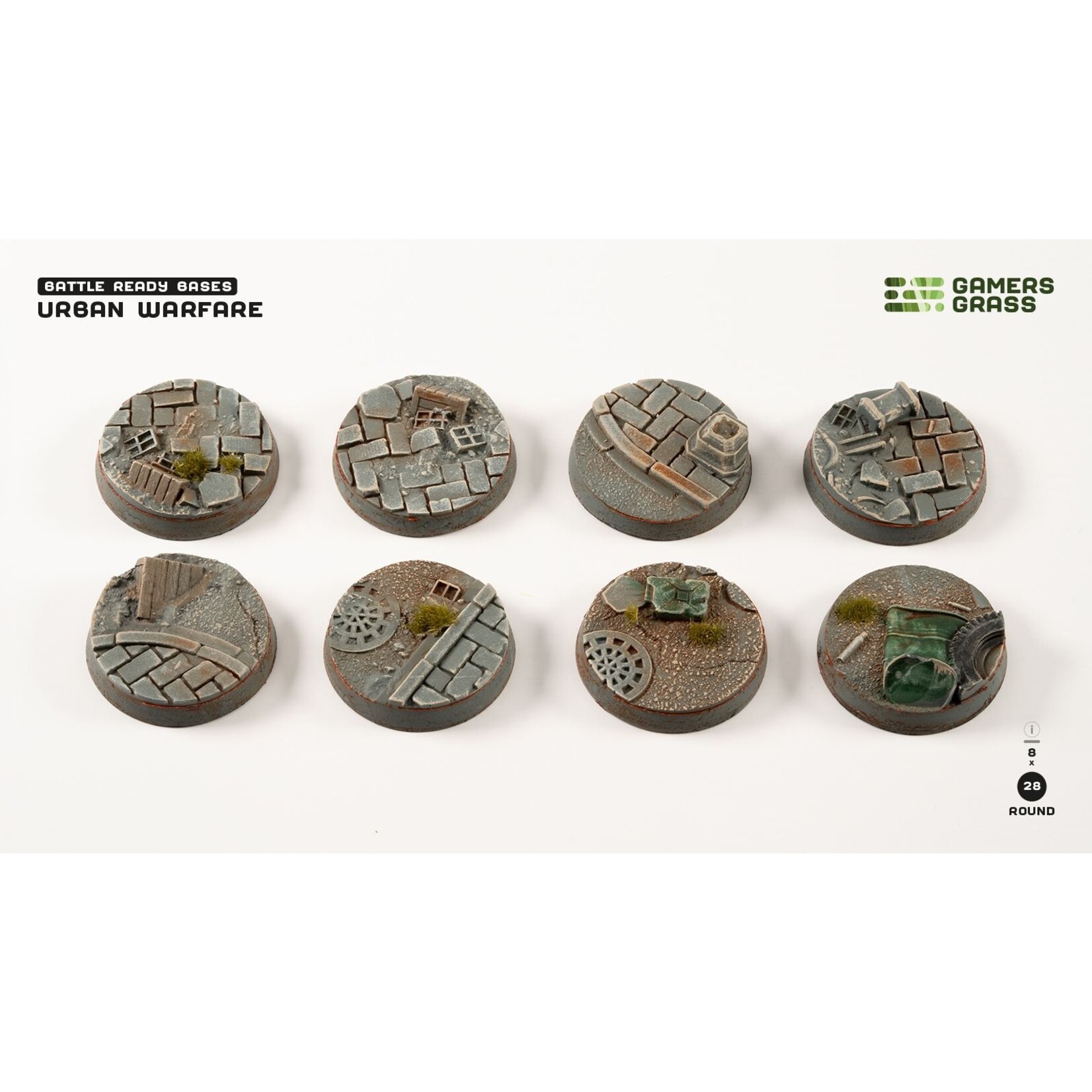 Gamers Grass Urban Warfare Bases Pre-Painted (8x 28mm Round)
