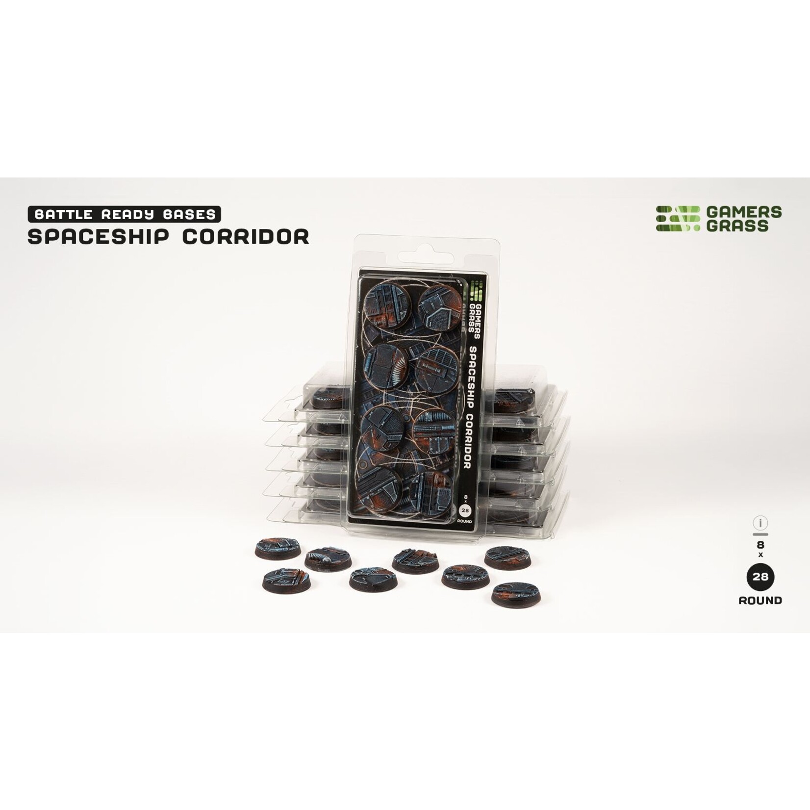 Gamers Grass Spaceship Corridor Bases Pre-Painted (8x 28mm Round)