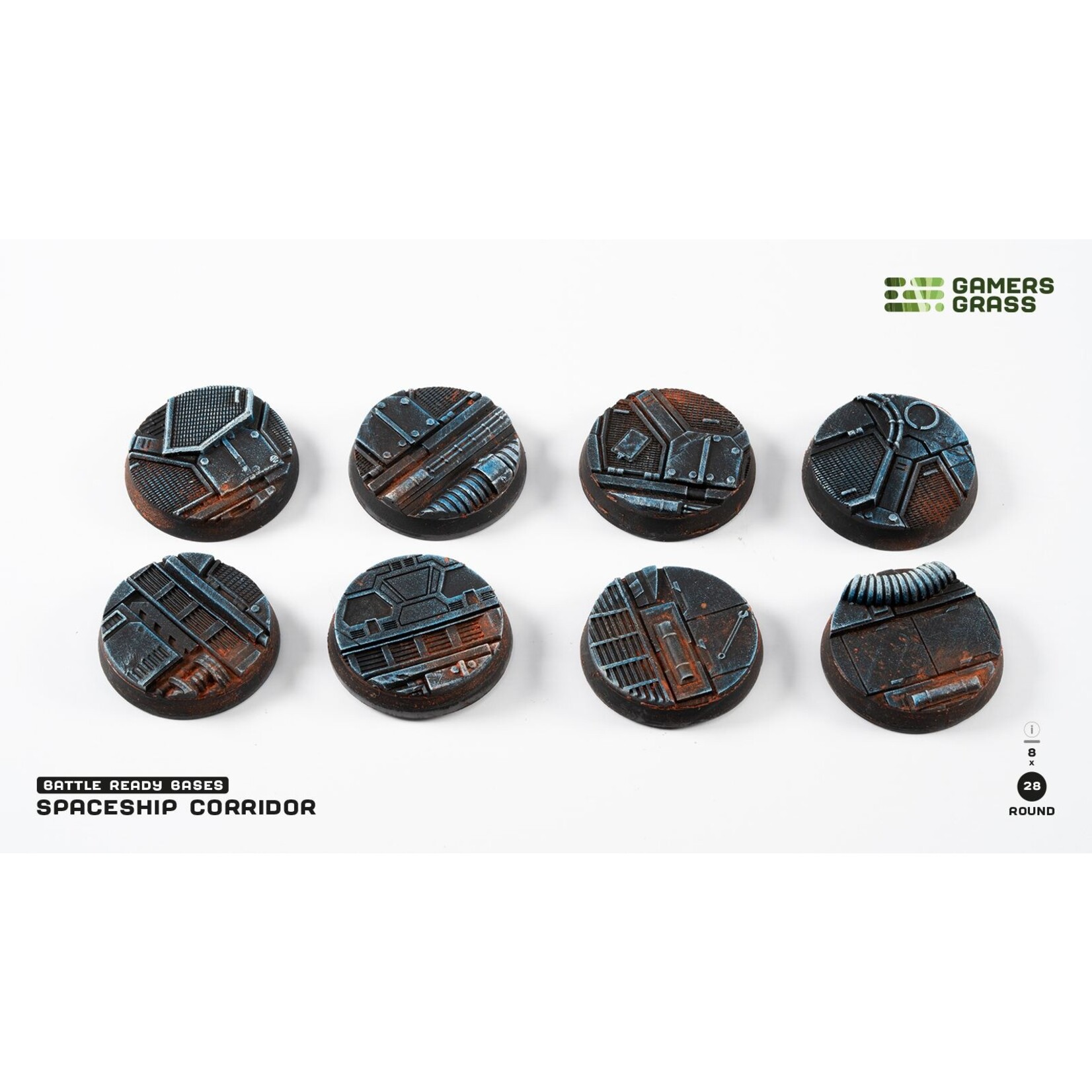 Gamers Grass Spaceship Corridor Bases Pre-Painted (8x 28mm Round)