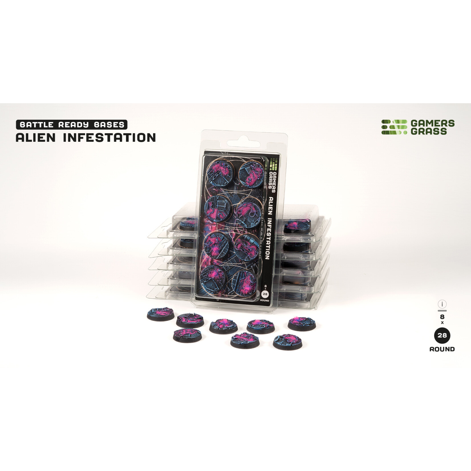 Gamers Grass Alien Infestation Bases Pre-Painted (8x 28mm Round)