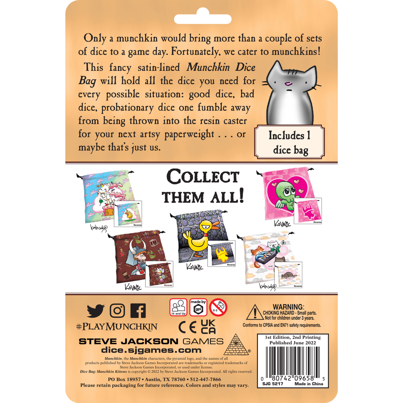 Steve Jackson Games Munchkin Kittens Dice Bag