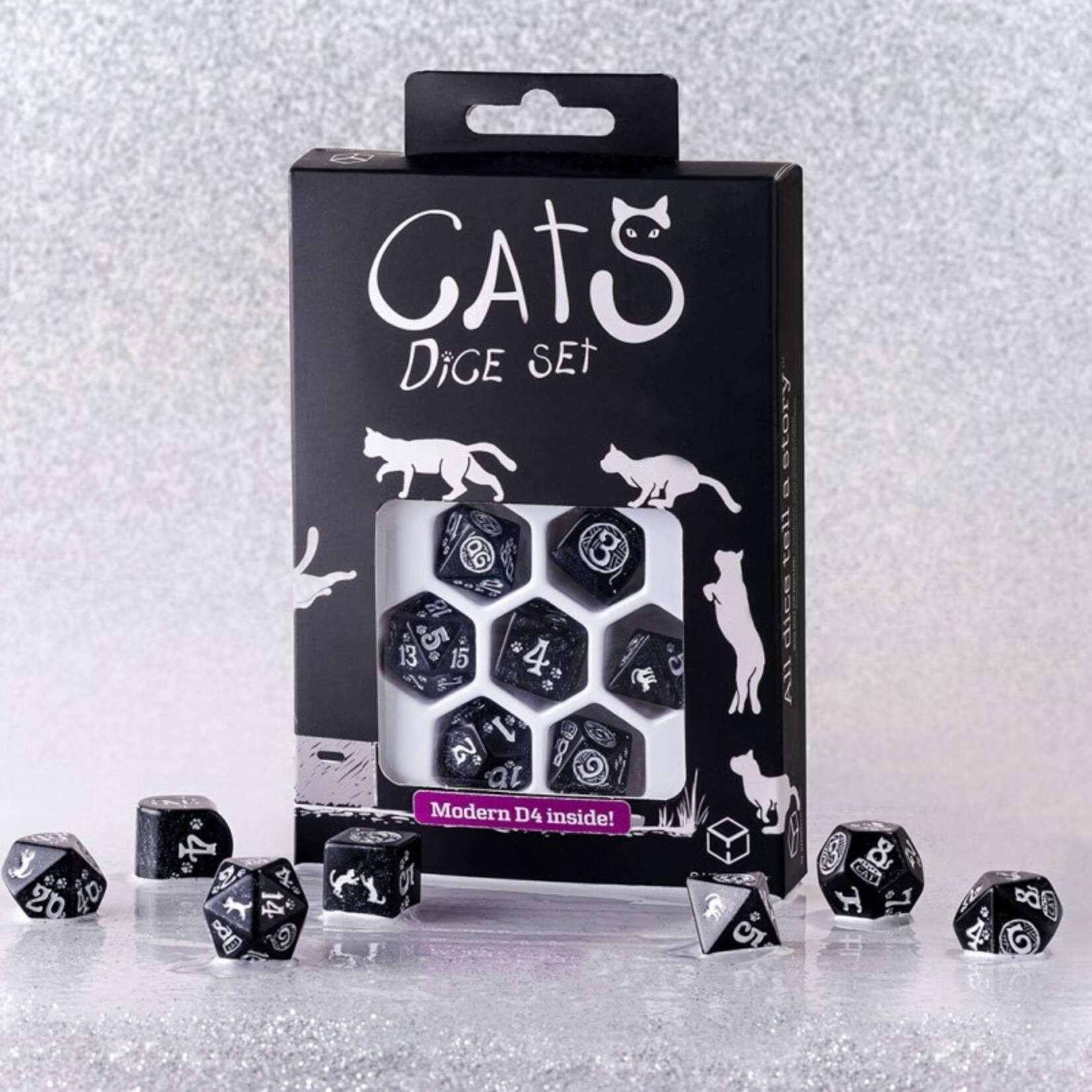 Q-Workshop CATS Modern Dice Set: Waffle (Black)