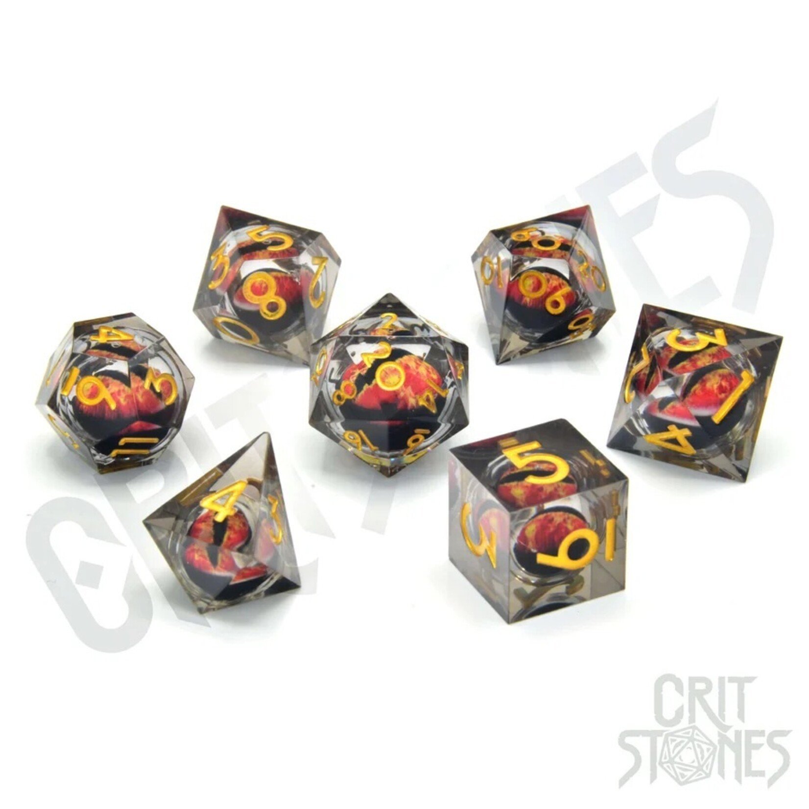 Glass Staff Fire Dragon's Gaze Floating Eye RPG Dice Set