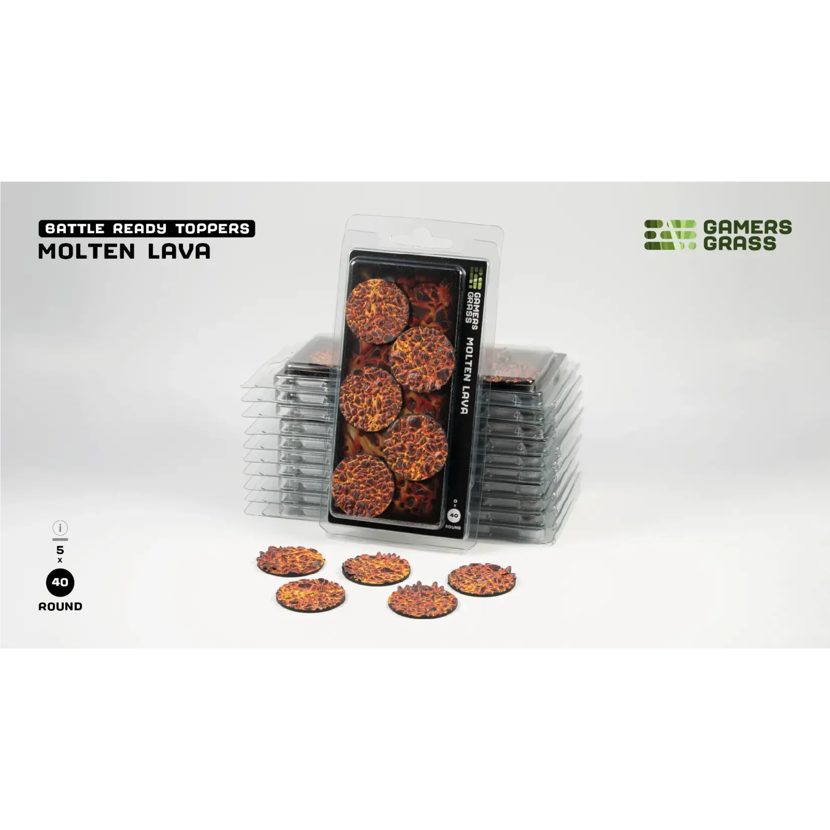Gamers Grass Molten Lava Bases Pre-Painted (5x 40mm Round)