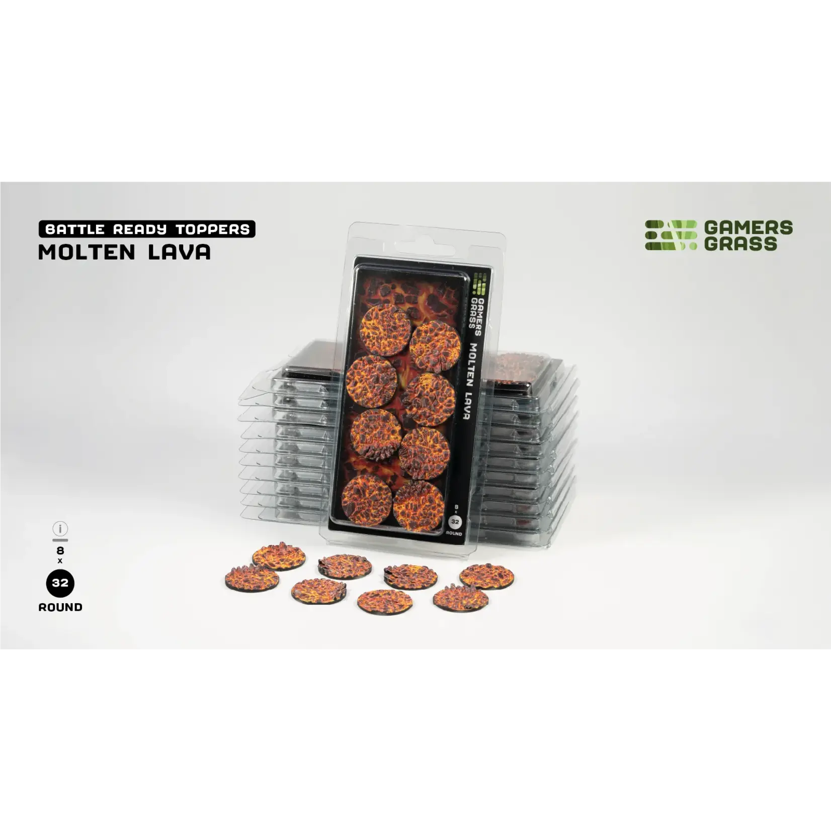 Gamers Grass Molten Lava Bases Pre-Painted (8x 32mm Round)