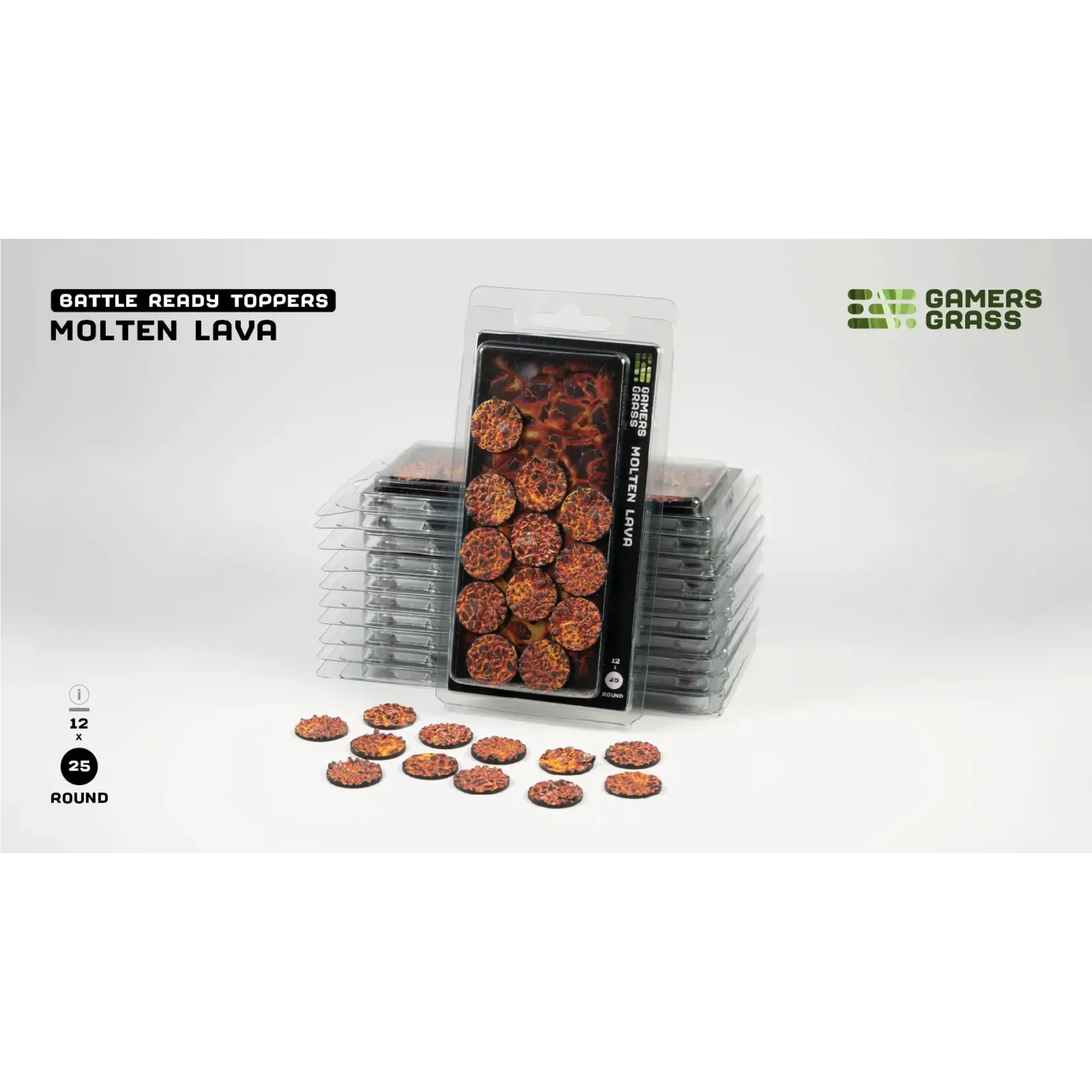 Gamers Grass Molten Lava Bases Pre-Painted (12x 25mm Round)