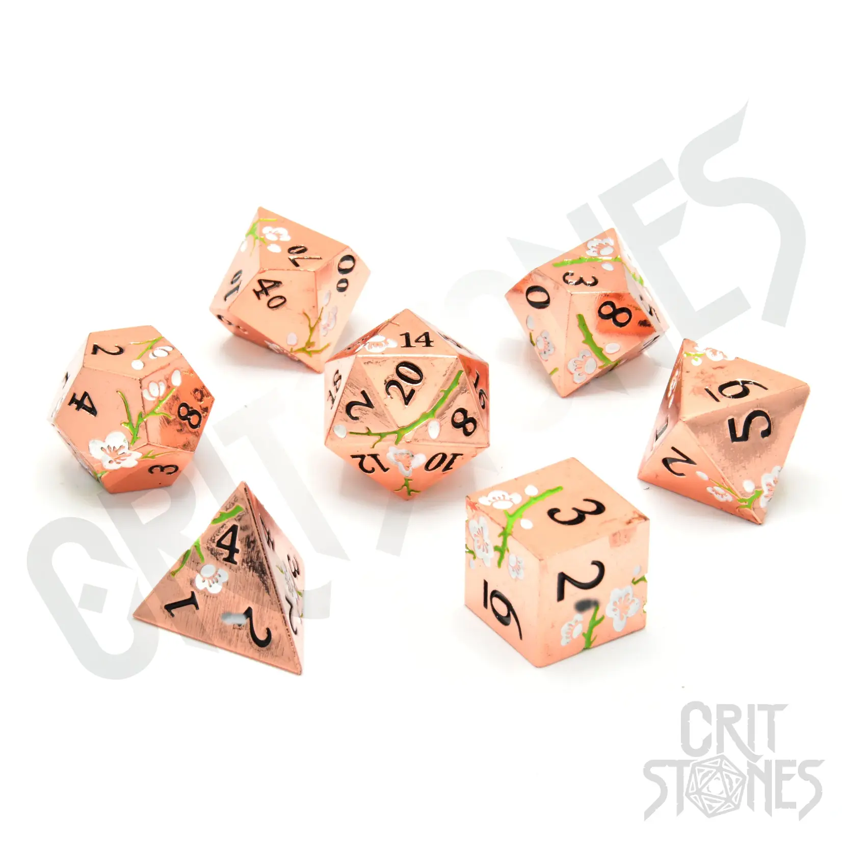 Glass Staff Crit Stones Metal Dice: Pink Blossom