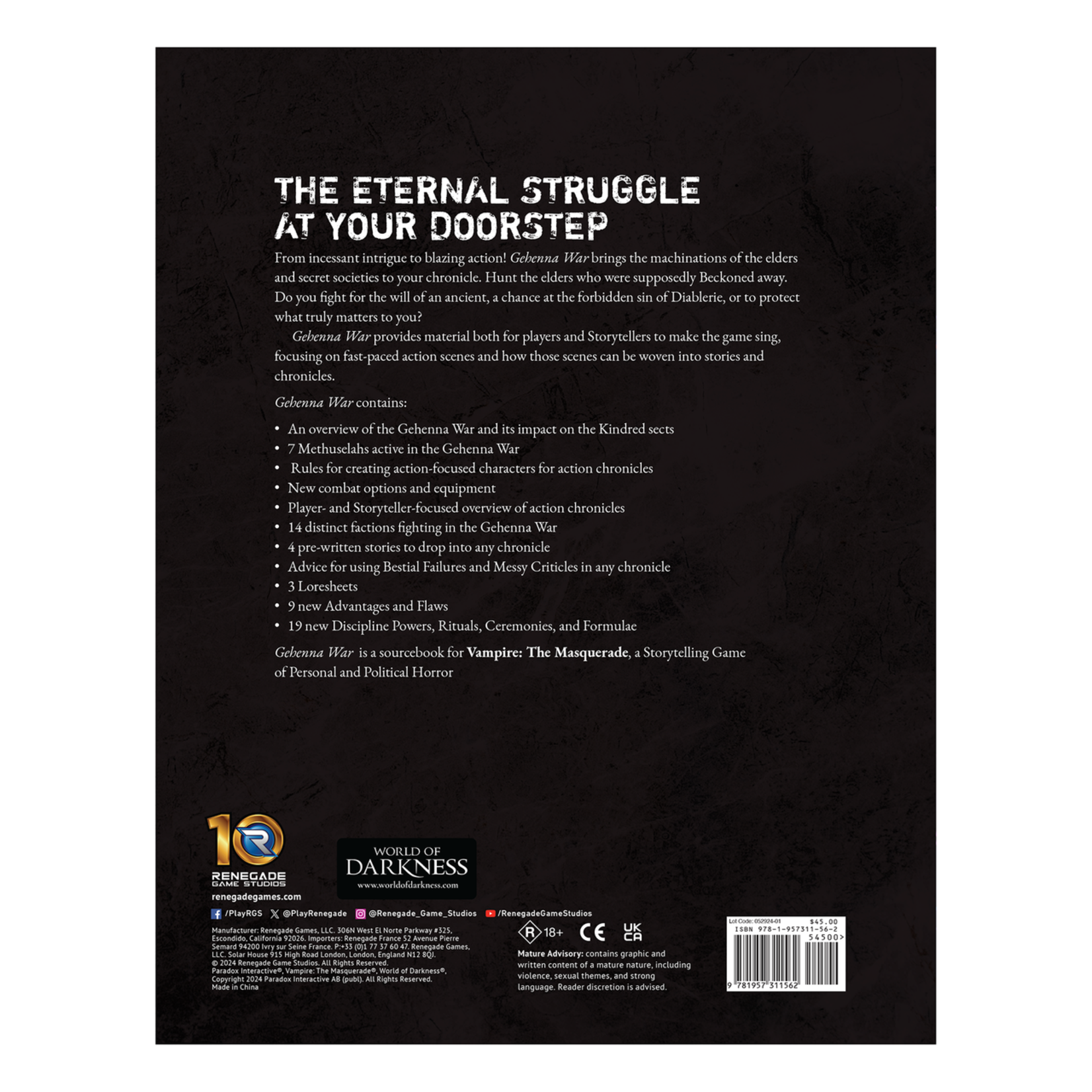 Renegade Games Vampire: The Masquerade 5th Ed. Gehenna War Sourcebook (EN)