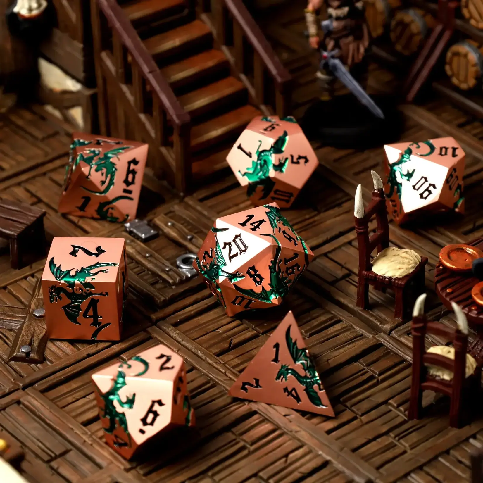 Glass Staff Crit Stones Metal Dice: Viridian Flame