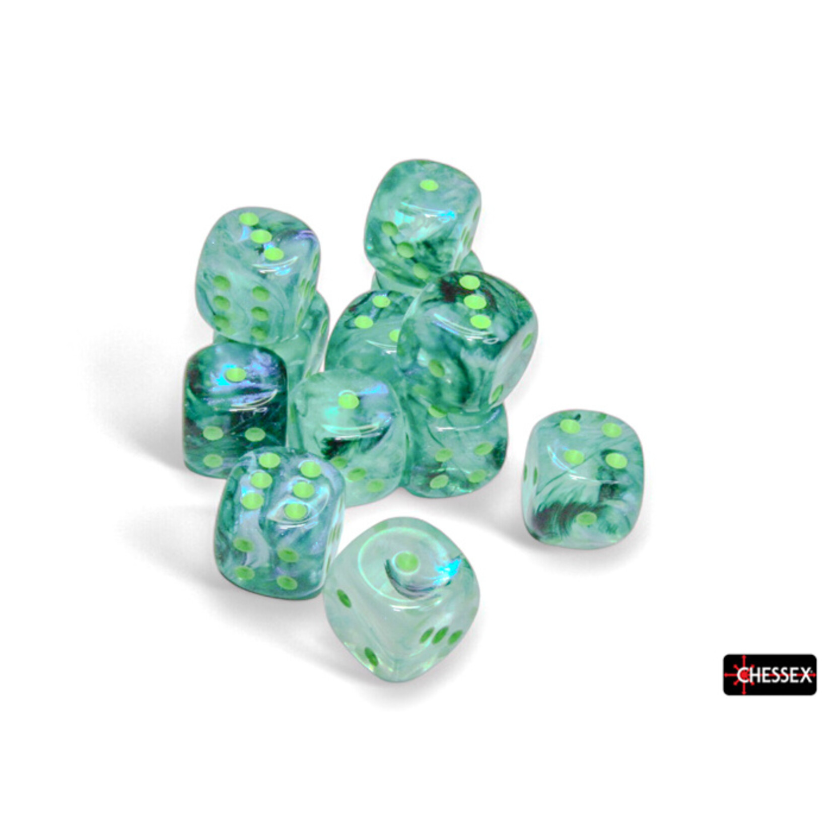 Chessex Chessex 12 x D6 Set Borealis 16mm - Kelp/Light Green