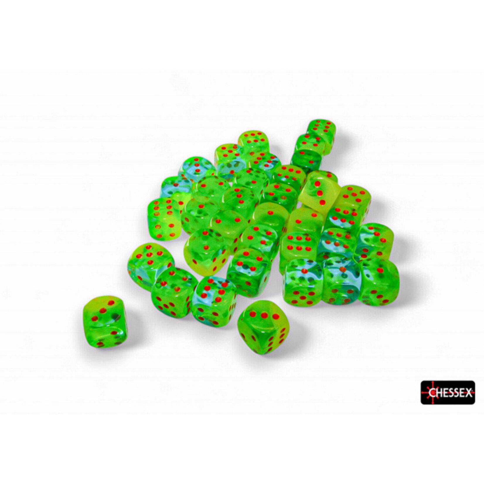 Chessex Chessex 36 x D6 Set Gemini 12mm - Plasma Green-Teal/Orange