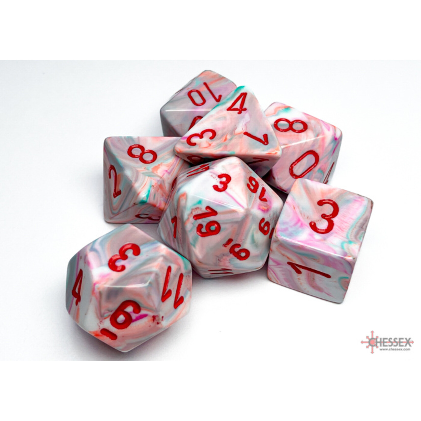 Chessex Chessex 7-Die set Festive - Pop Art/Red