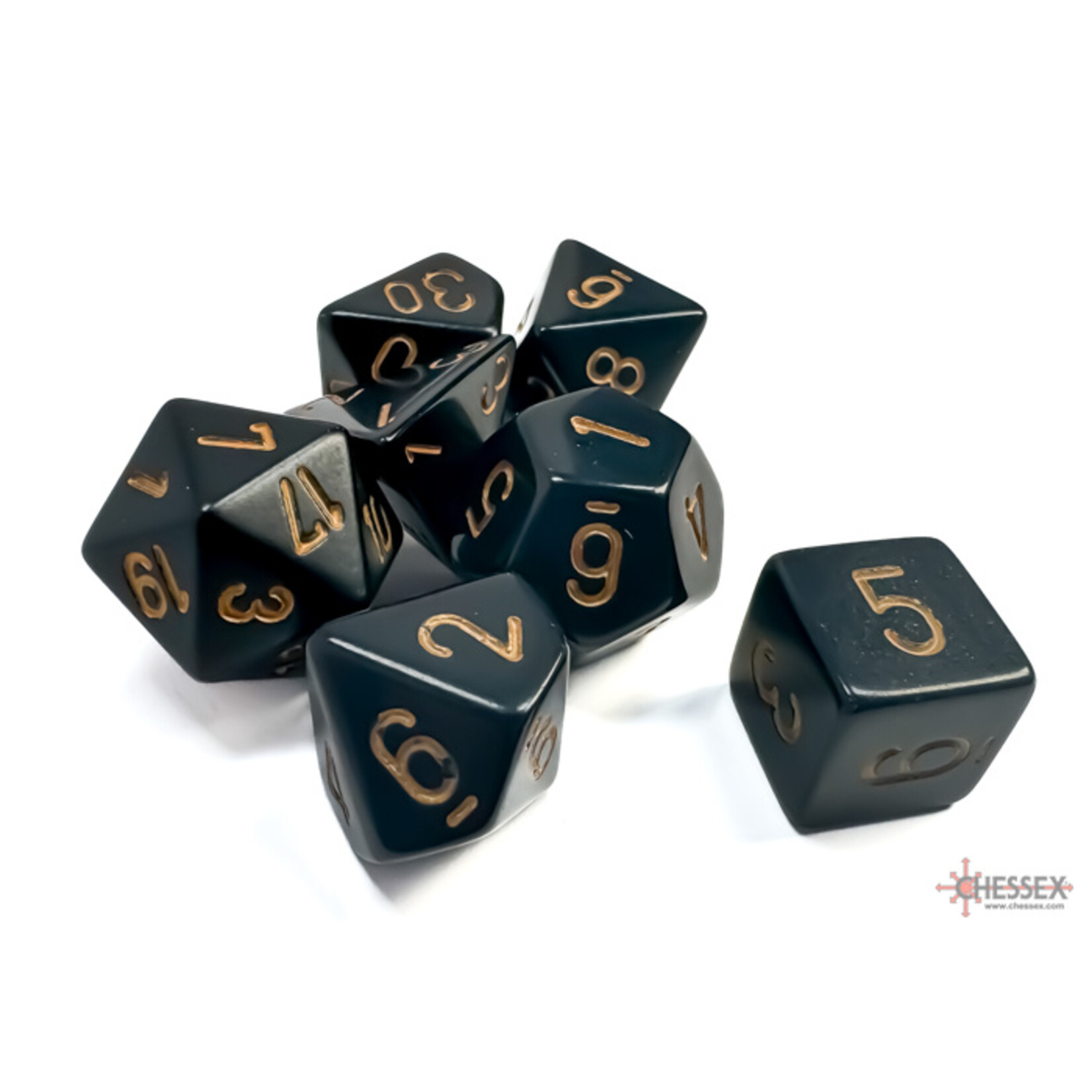 Chessex Chessex 7-Die set Opaque - Black/Gold **