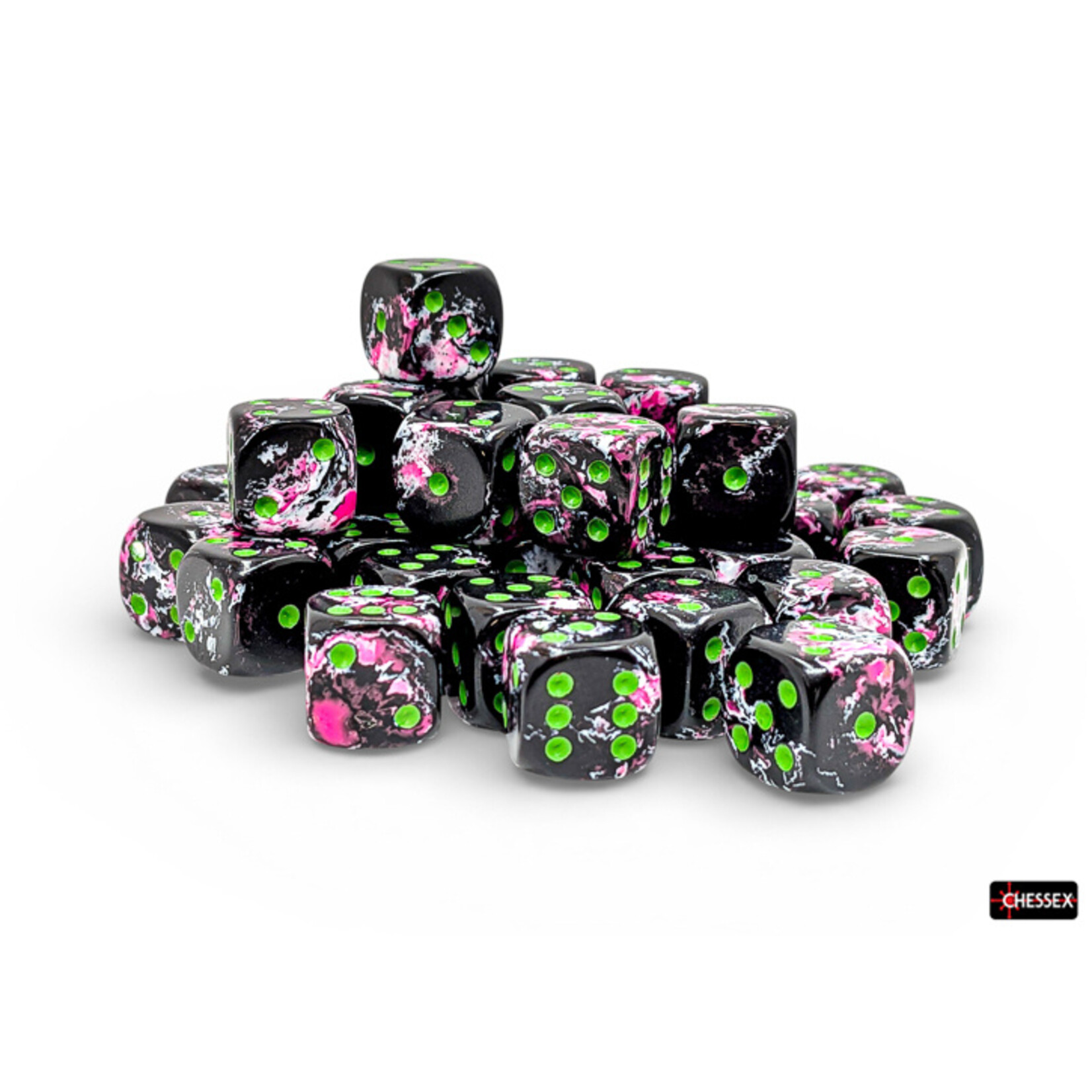 Chessex Chessex 36 x D6 Set Brush 12mm - Paintball/Green
