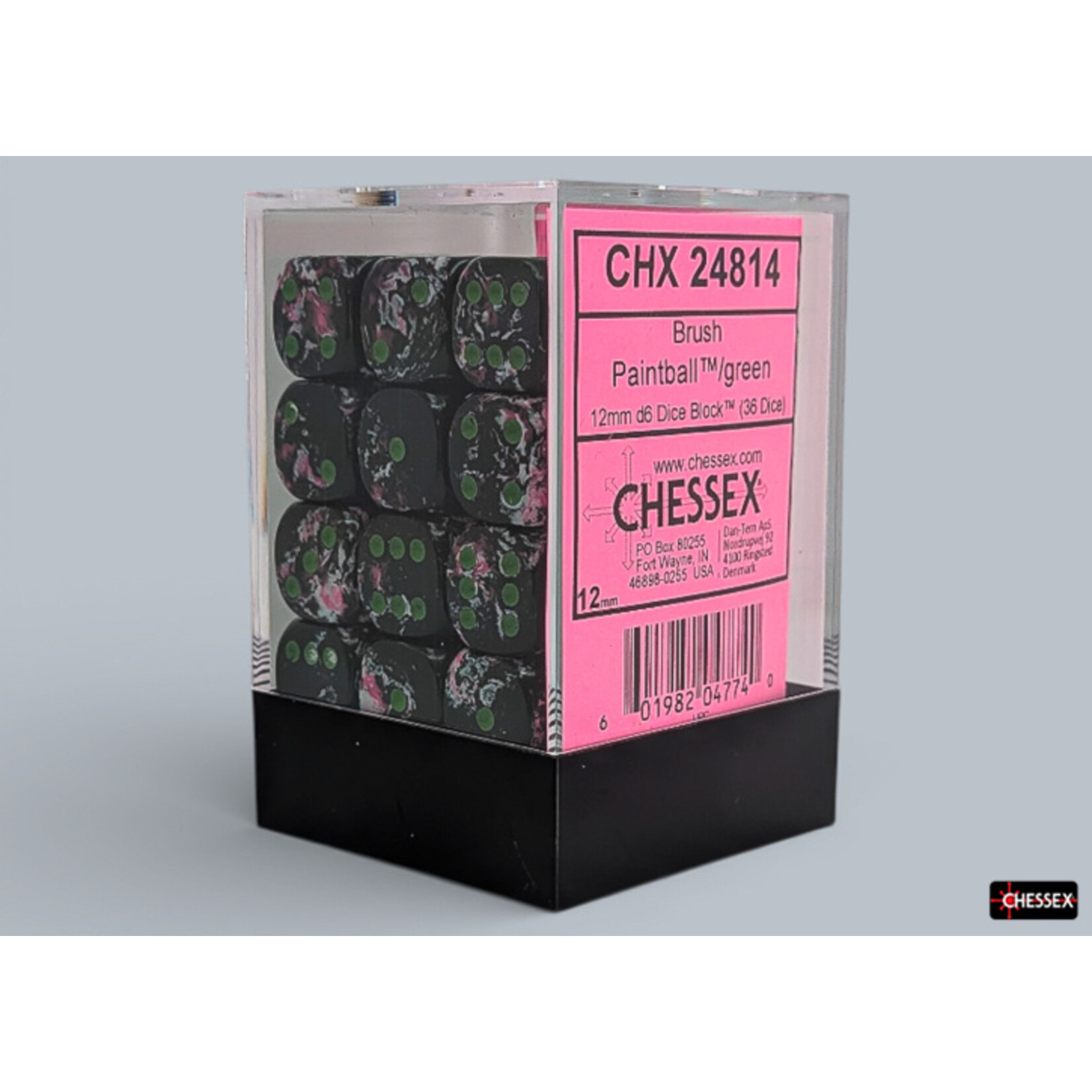Chessex Chessex 36 x D6 Set Brush 12mm - Paintball/Green