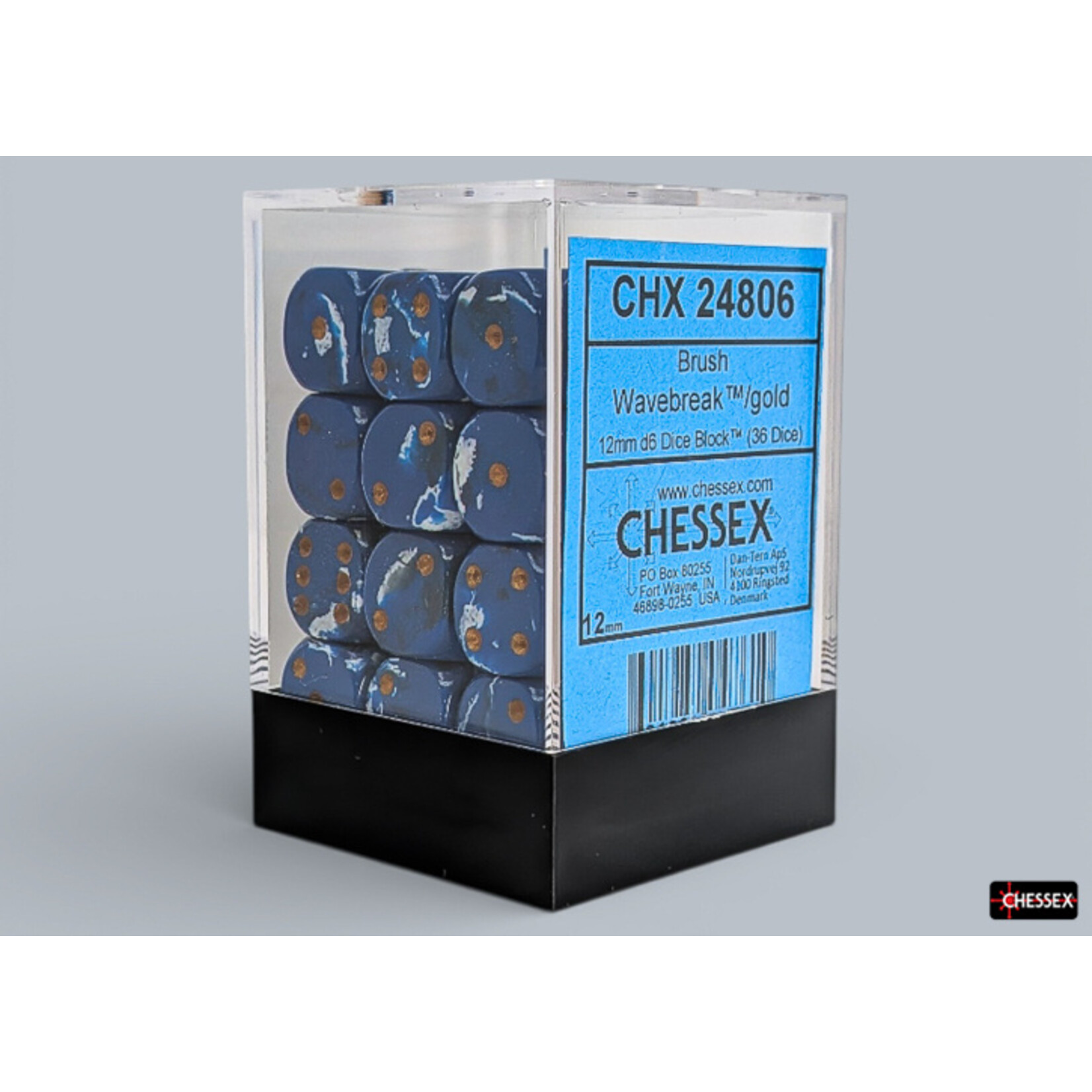 Chessex Chessex 36 x D6 Set Brush 12mm - Wavebreak/Gold