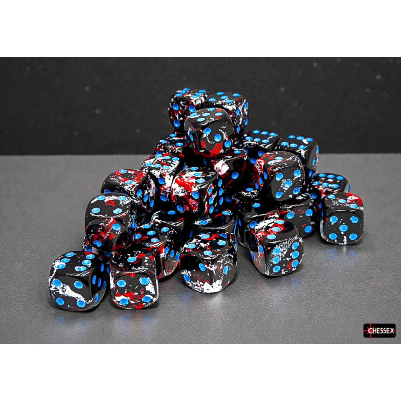 Chessex Chessex 36 x D6 Set Brush 12mm - Dark side/Blue