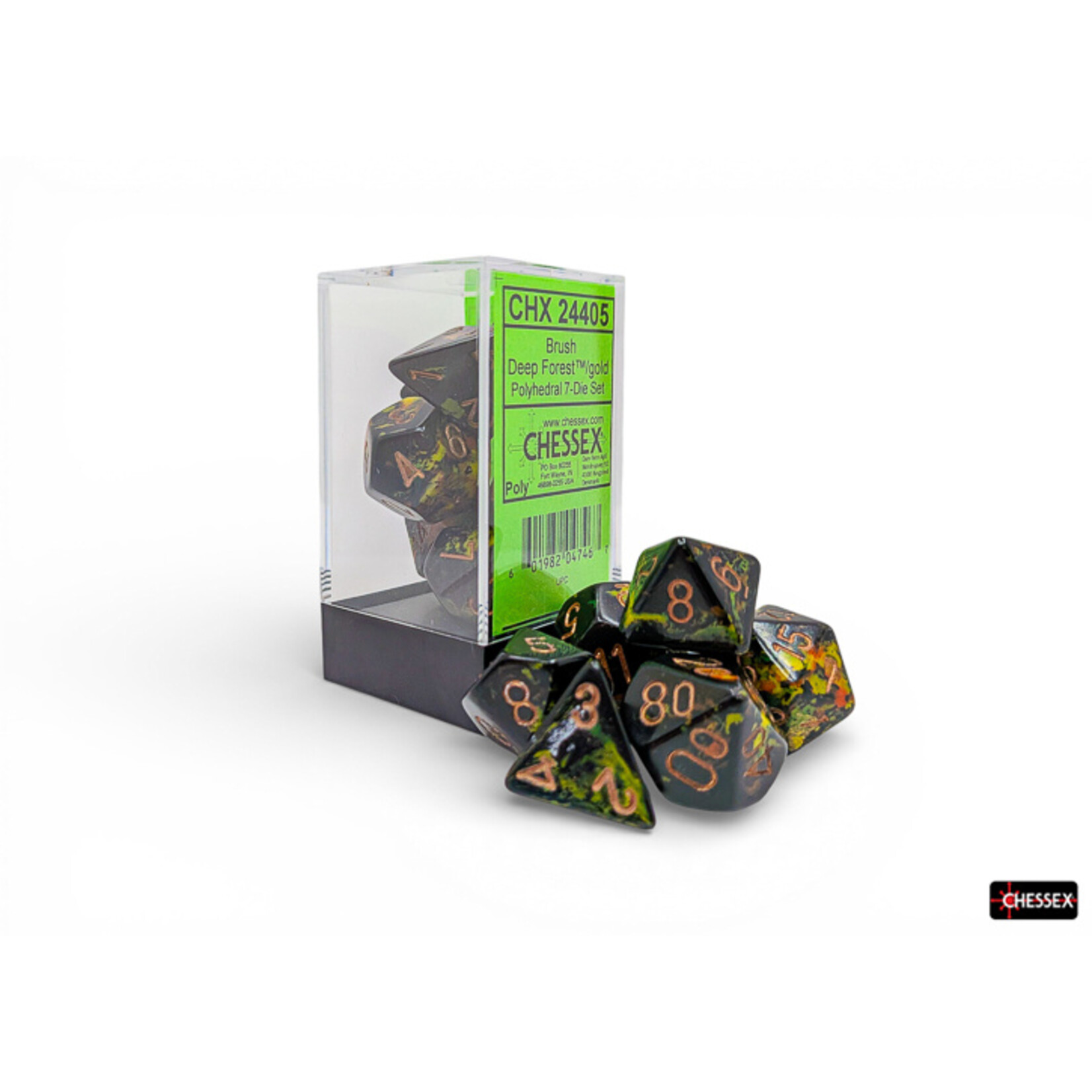Chessex Chessex 7-Die set Brush - Deep Forest/Gold