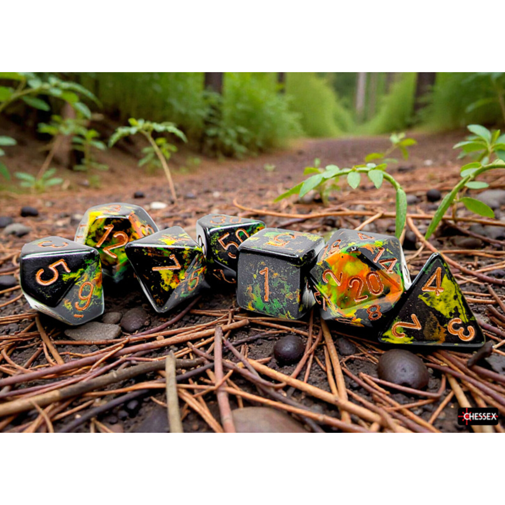 Chessex Chessex 7-Die set Brush - Deep Forest/Gold