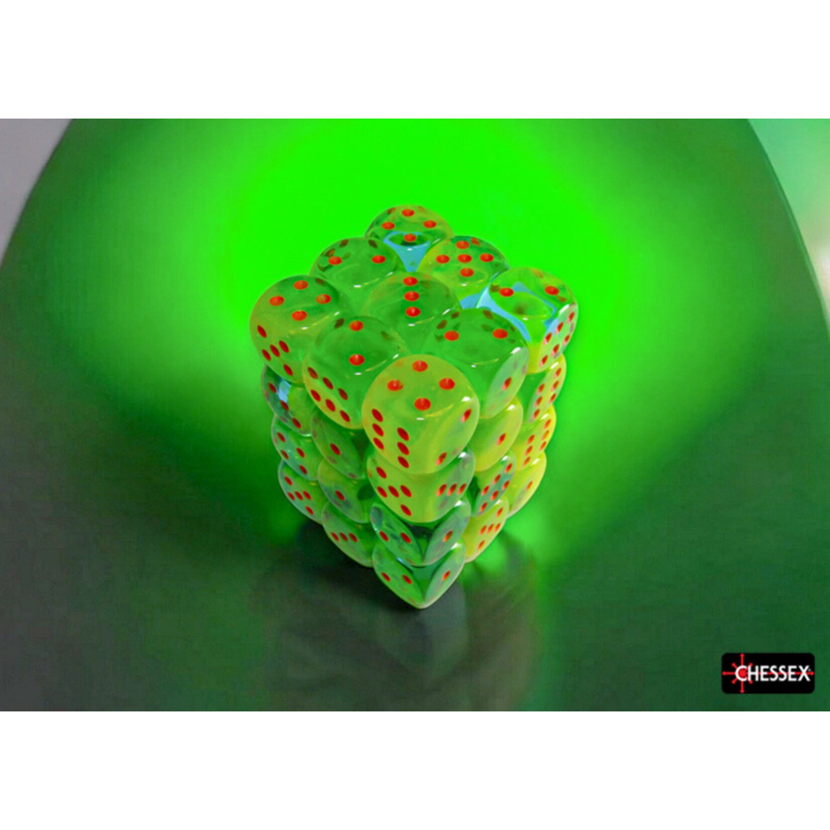 Chessex Chessex 36 x D6 Set Gemini 12mm - Plasma Green-Teal/Orange