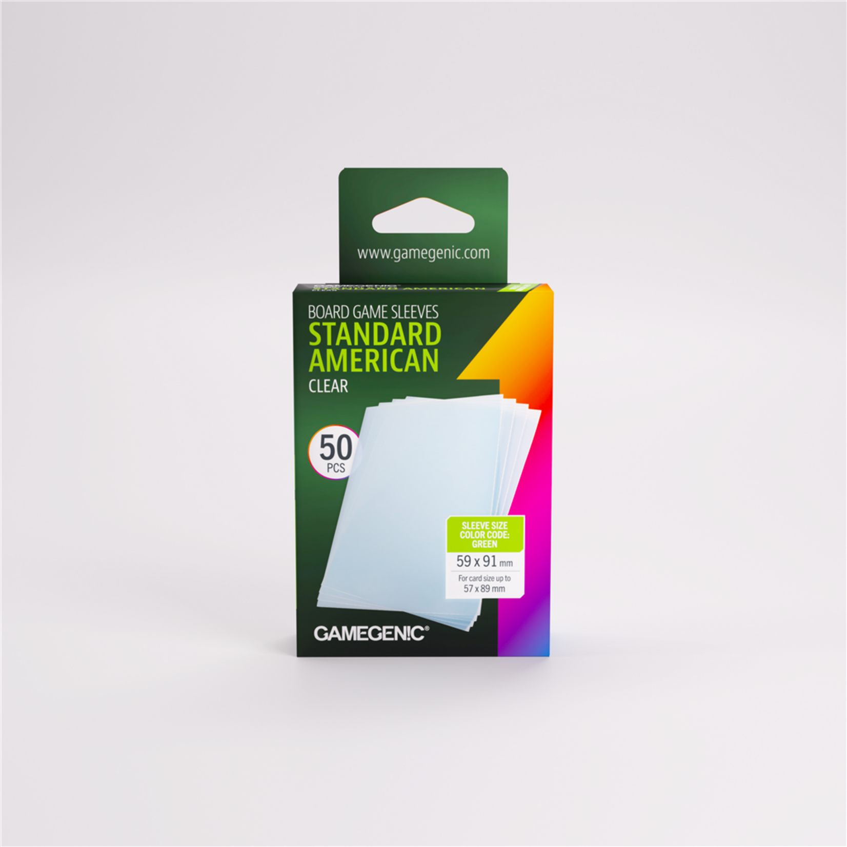Gamegenic Standard American Clear Board Game Sleeves (50) - Green (59x91mm)