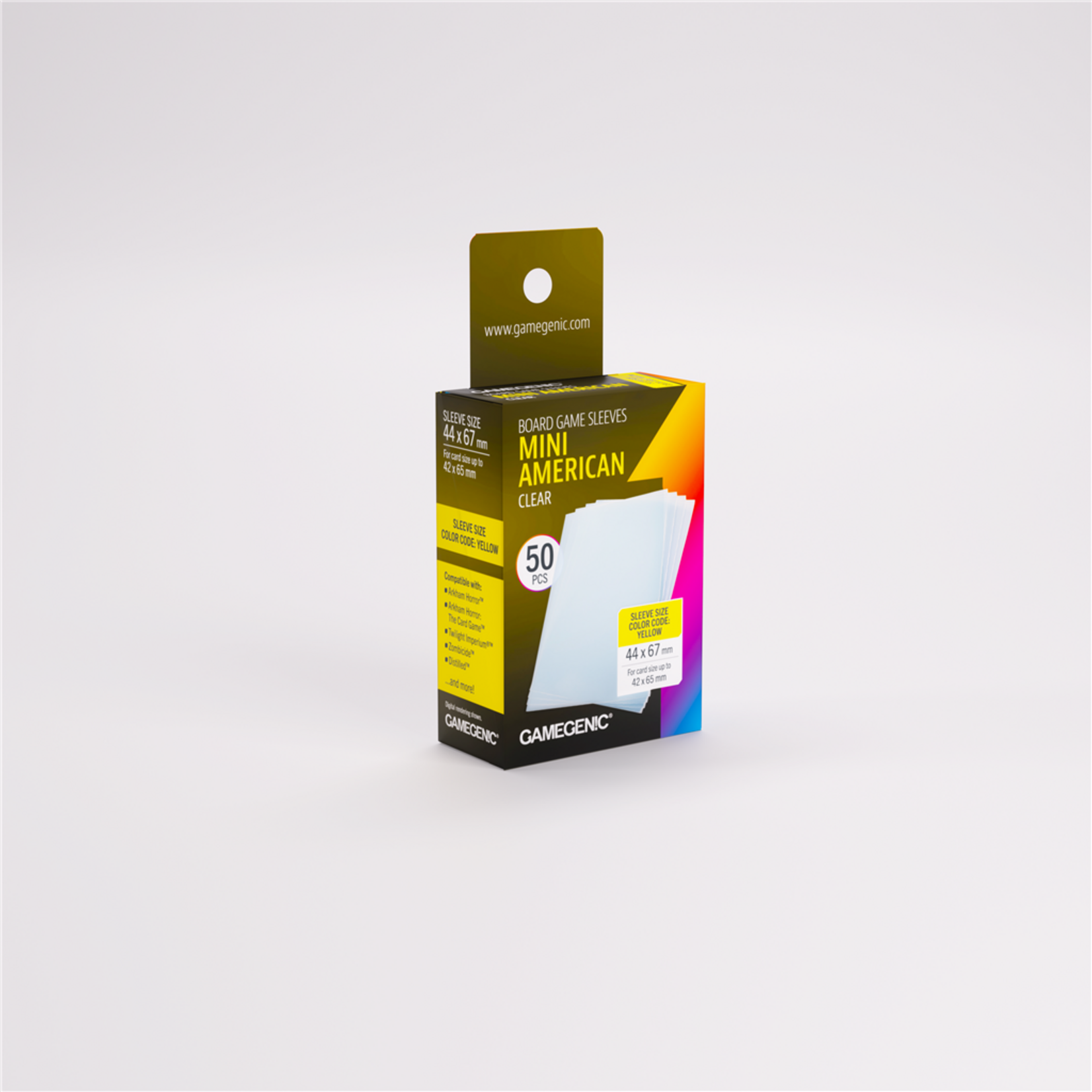 Gamegenic Mini American Clear Board Game Sleeves (50) - Yellow (44x67mm)