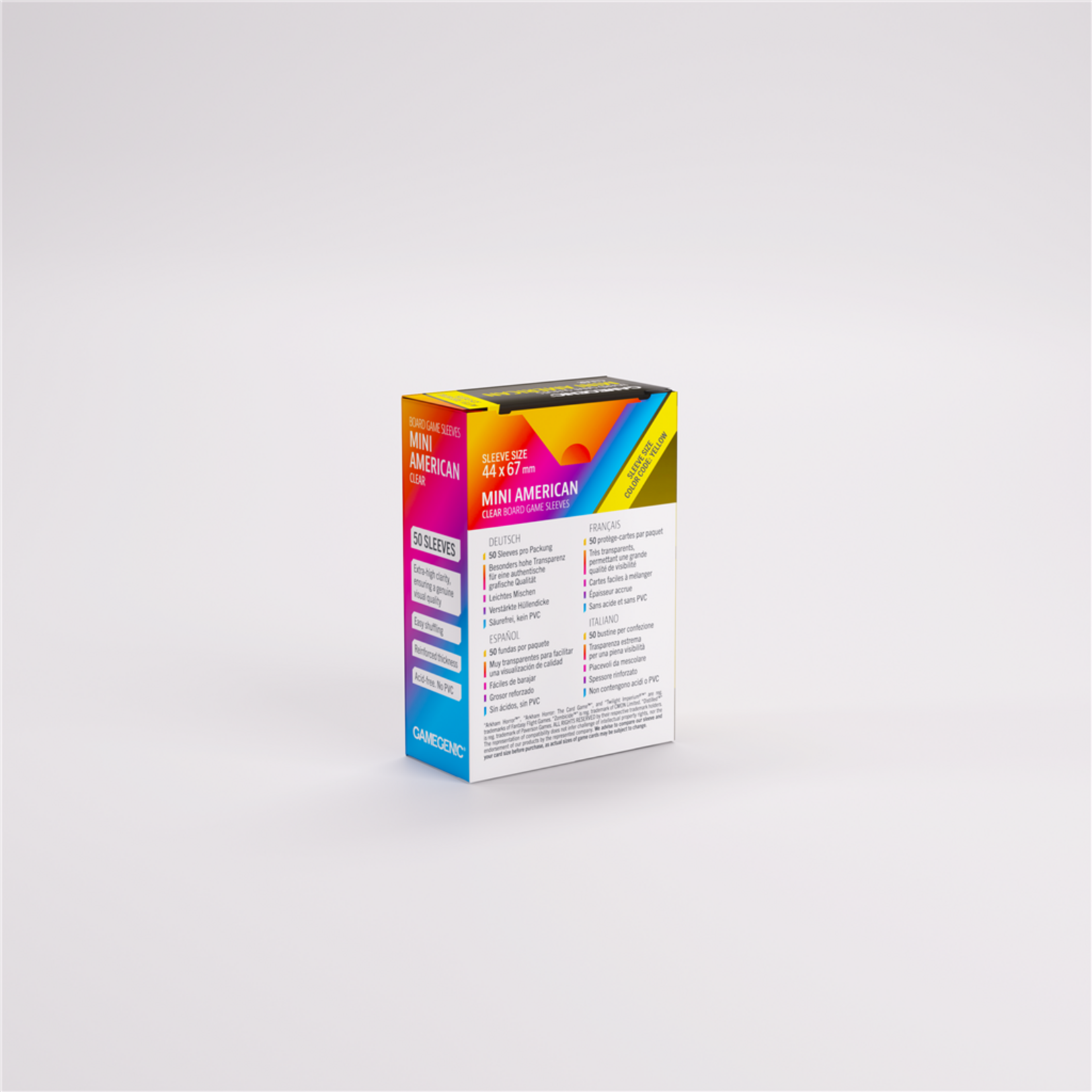 Gamegenic Mini American Clear Board Game Sleeves (50) - Yellow (44x67mm)