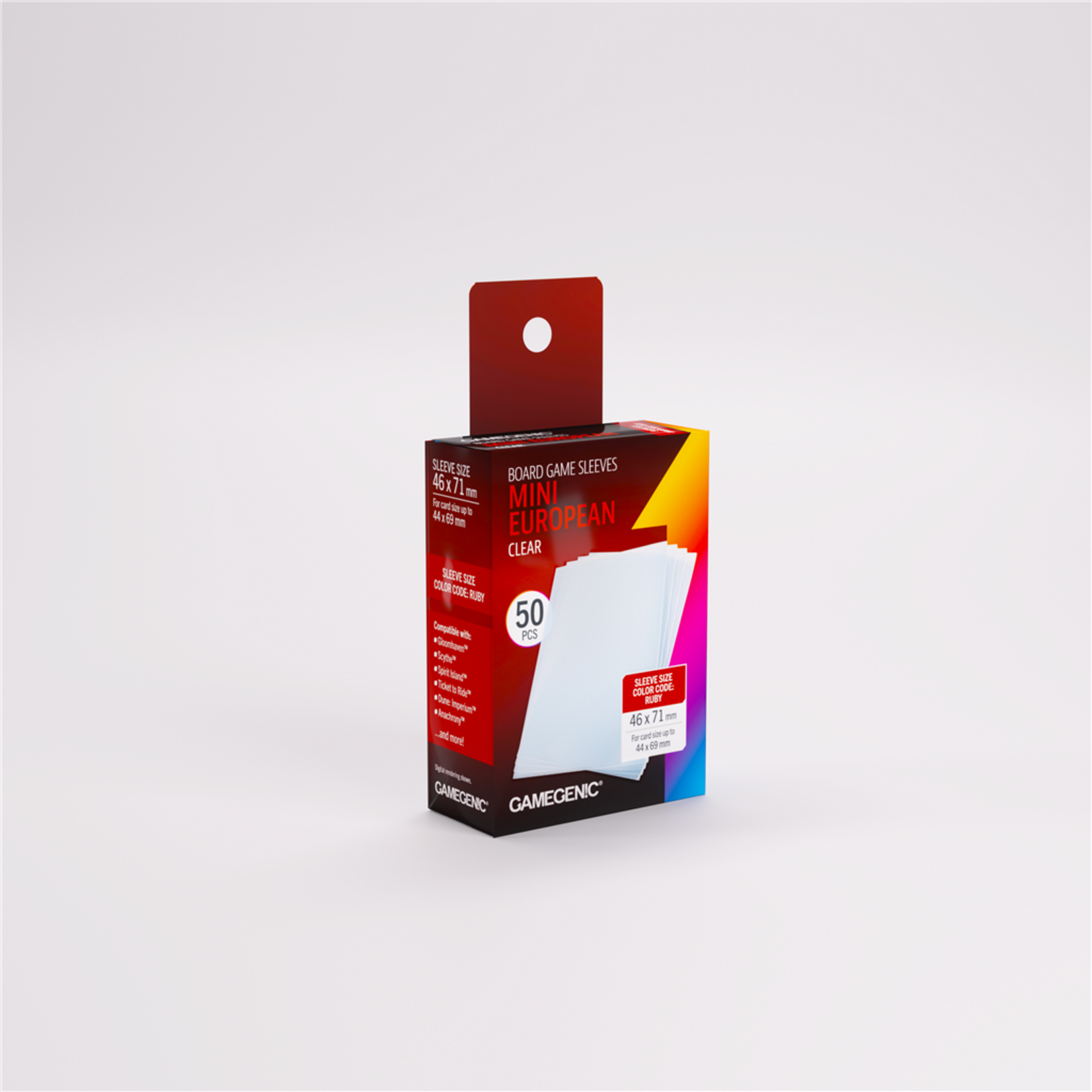 Gamegenic Mini European Clear Board Game Sleeves (50) - Ruby (46x71mm)