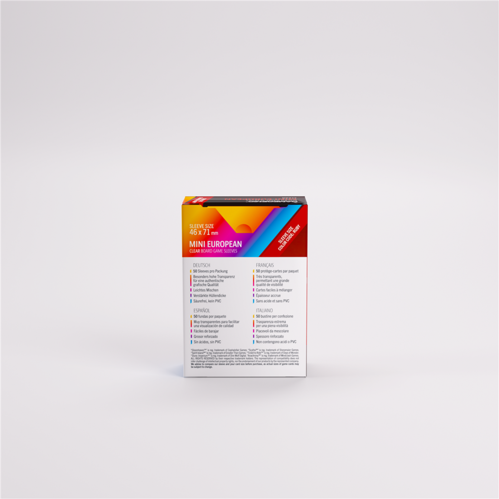 Gamegenic Mini European Clear Board Game Sleeves (50) - Ruby (46x71mm)