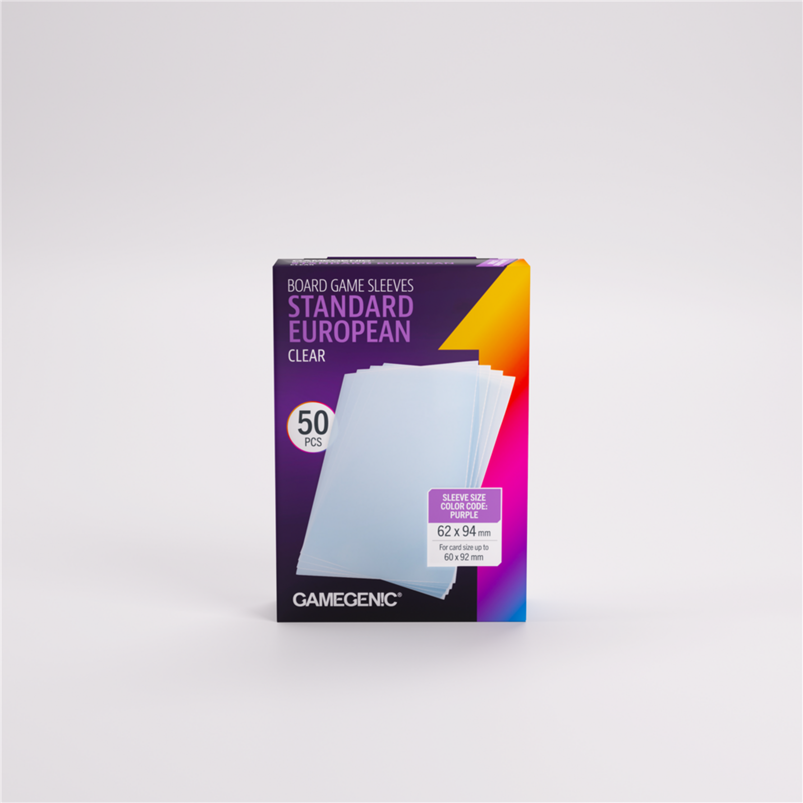 Gamegenic Standard European Clear Board Game Sleeves (50) - Purple (62x94mm)