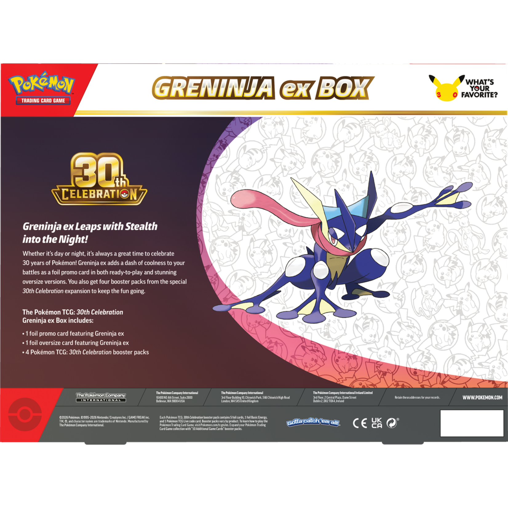 Pokemon USA (Pick-up Only Pre-order) 30th Celebration Greninja EX Box