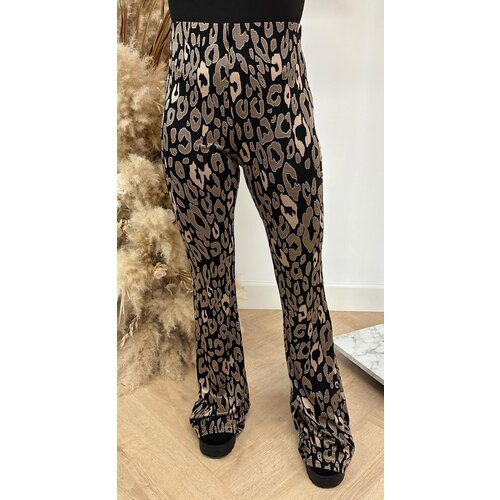 BY SWAN LEOPARD STRETCH FLAIR PANTS 8503 BLACK/TAUPE