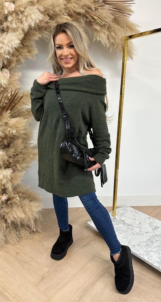 OFF SHOULDER BASIC SWEAT ARMYGREEN